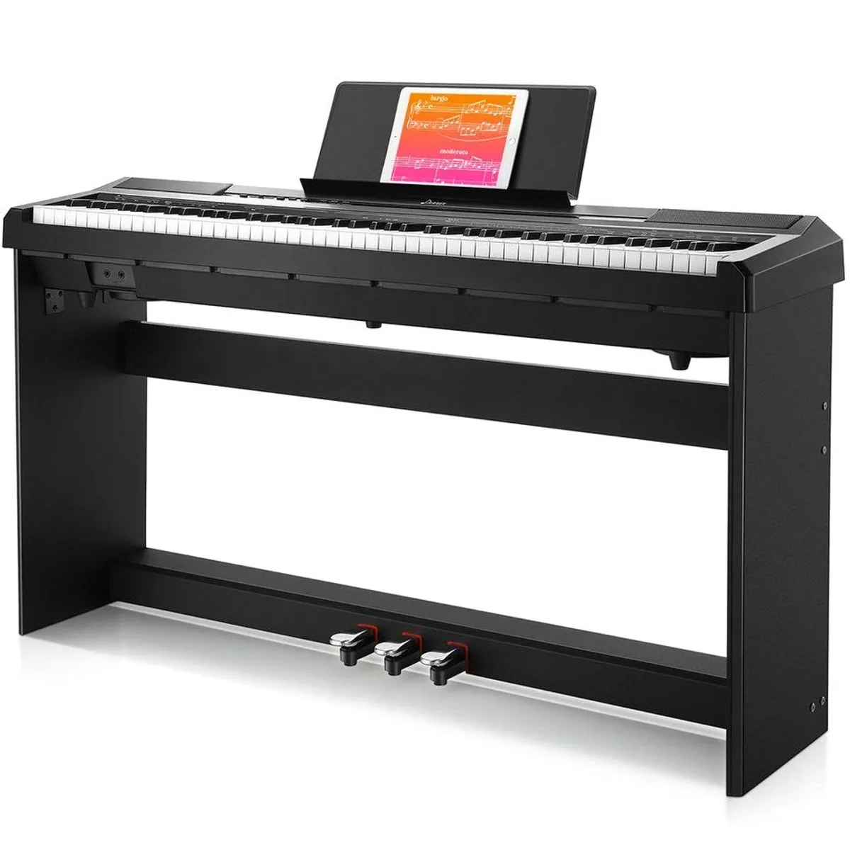 Donner DEP-10 Digitalpiano, 88 Tasten, Halbgewichtete Tastatur, inkl. Möbelständer und Dreifachpedalen