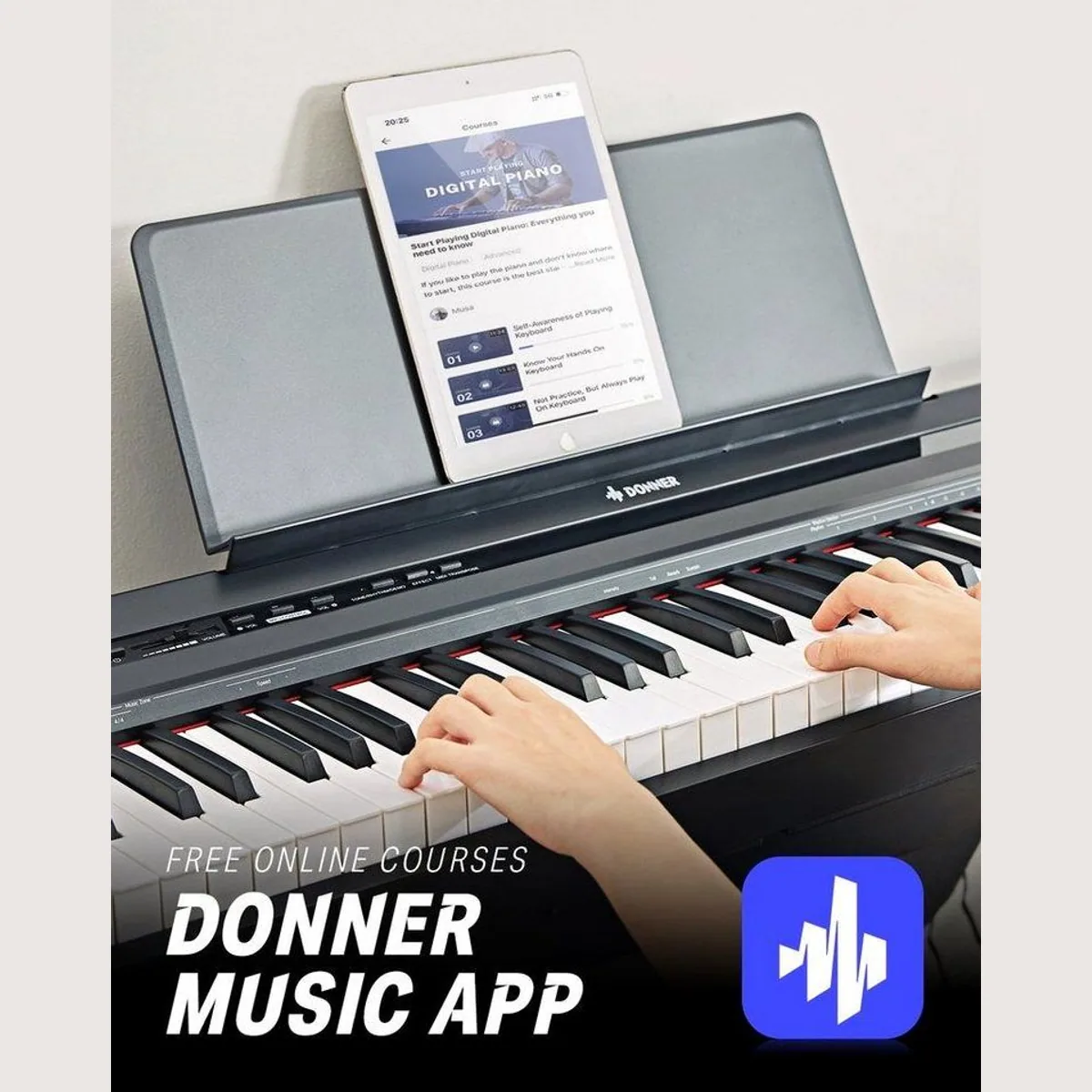 Donner DEP-10 Digitalpiano, 88 Tasten, Halbgewichtete Tastatur, inkl. Möbelständer und Dreifachpedalen 5