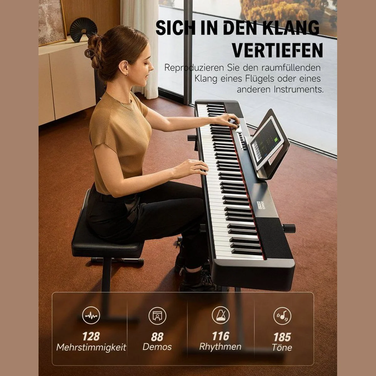 Donner Digitalpiano DEP-20 Lite, 88 gewichtete Tasten, tragbar, inkl. Ständer und Pedal 3