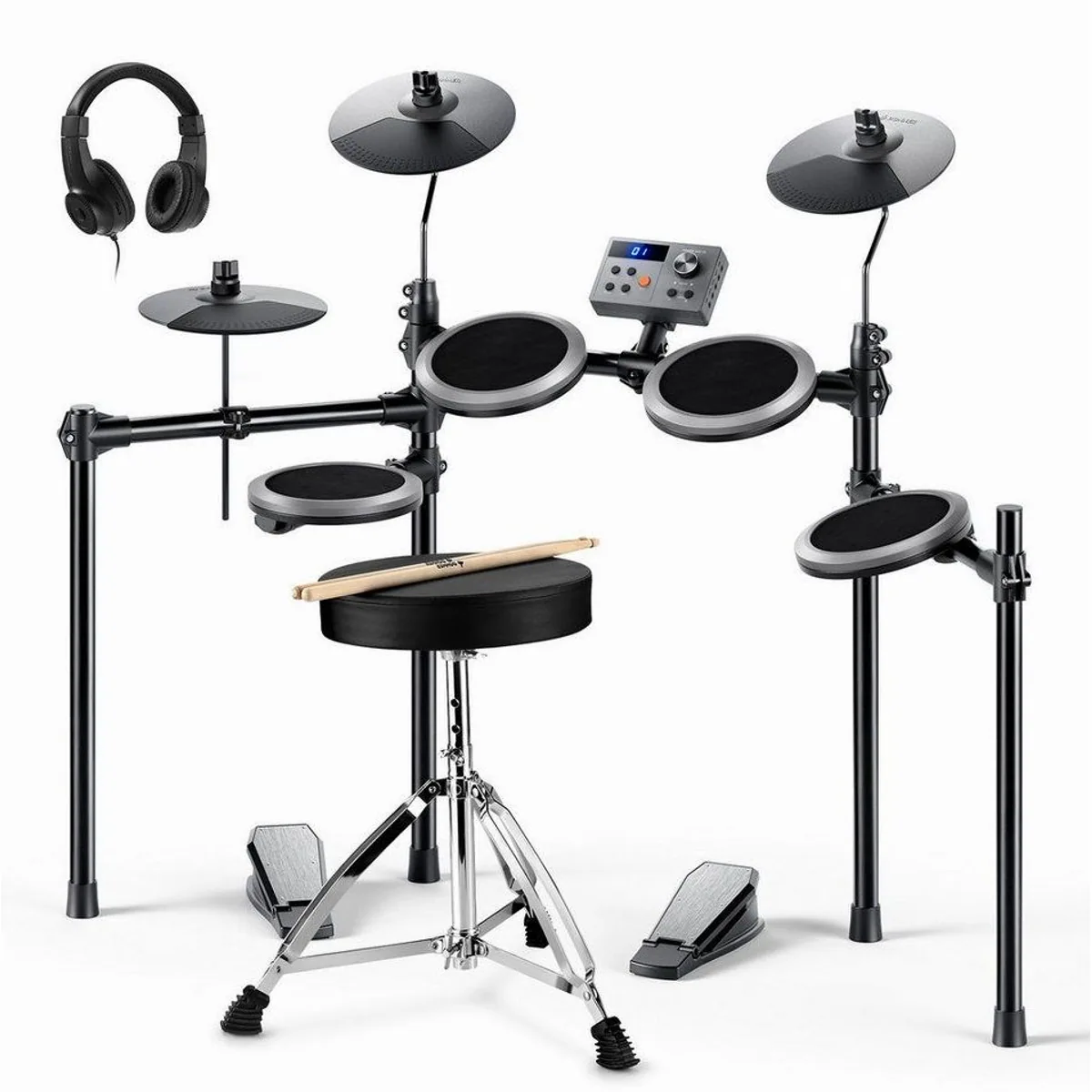 Donner DED-70 E-Drum Set, leise Mesh-Pads, 12 Kits, interaktive App — für Kinder von 4-14 Jahren
