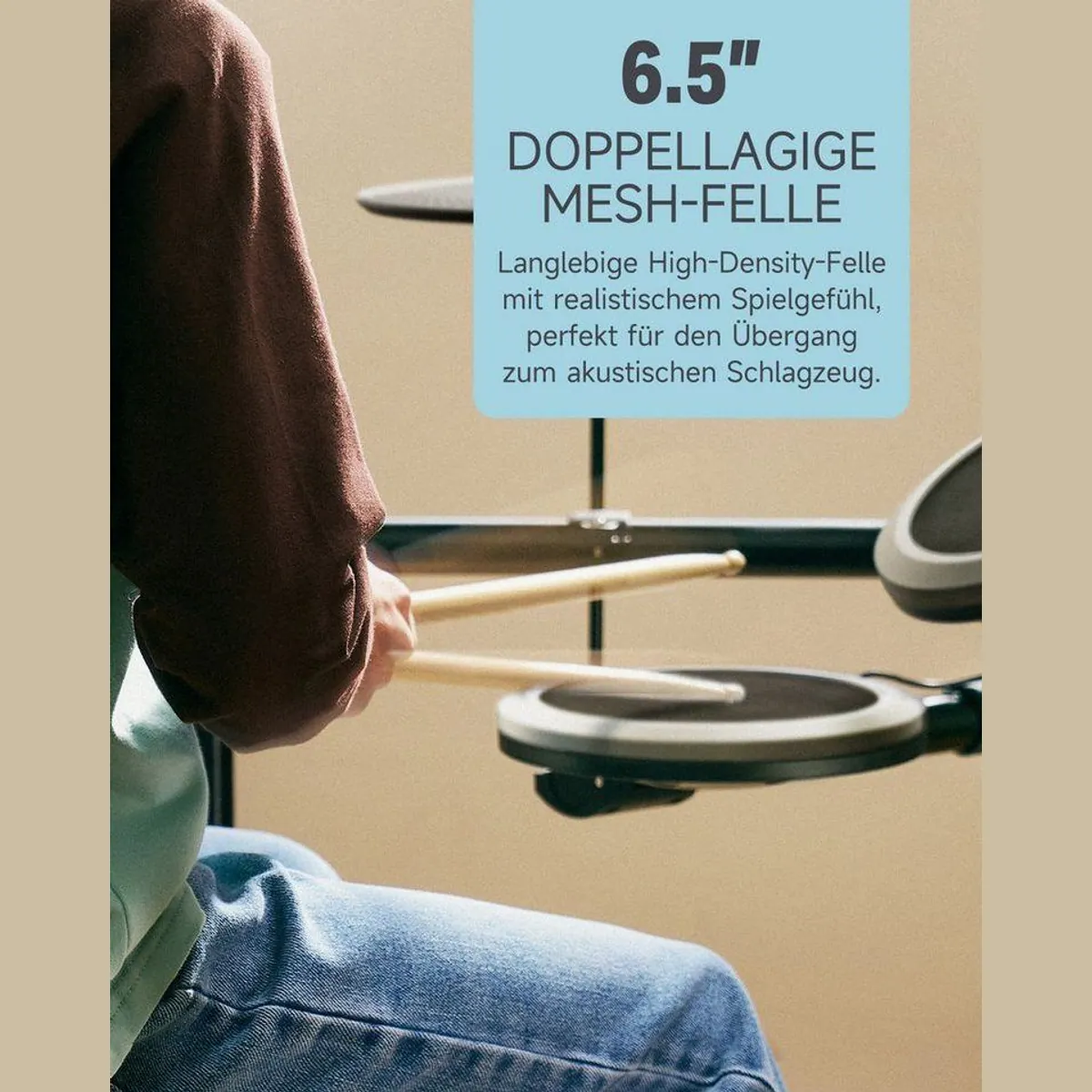 Donner DED-70 E-Drum Set, leise Mesh-Pads, 12 Kits, interaktive App — für Kinder von 4-14 Jahren 4