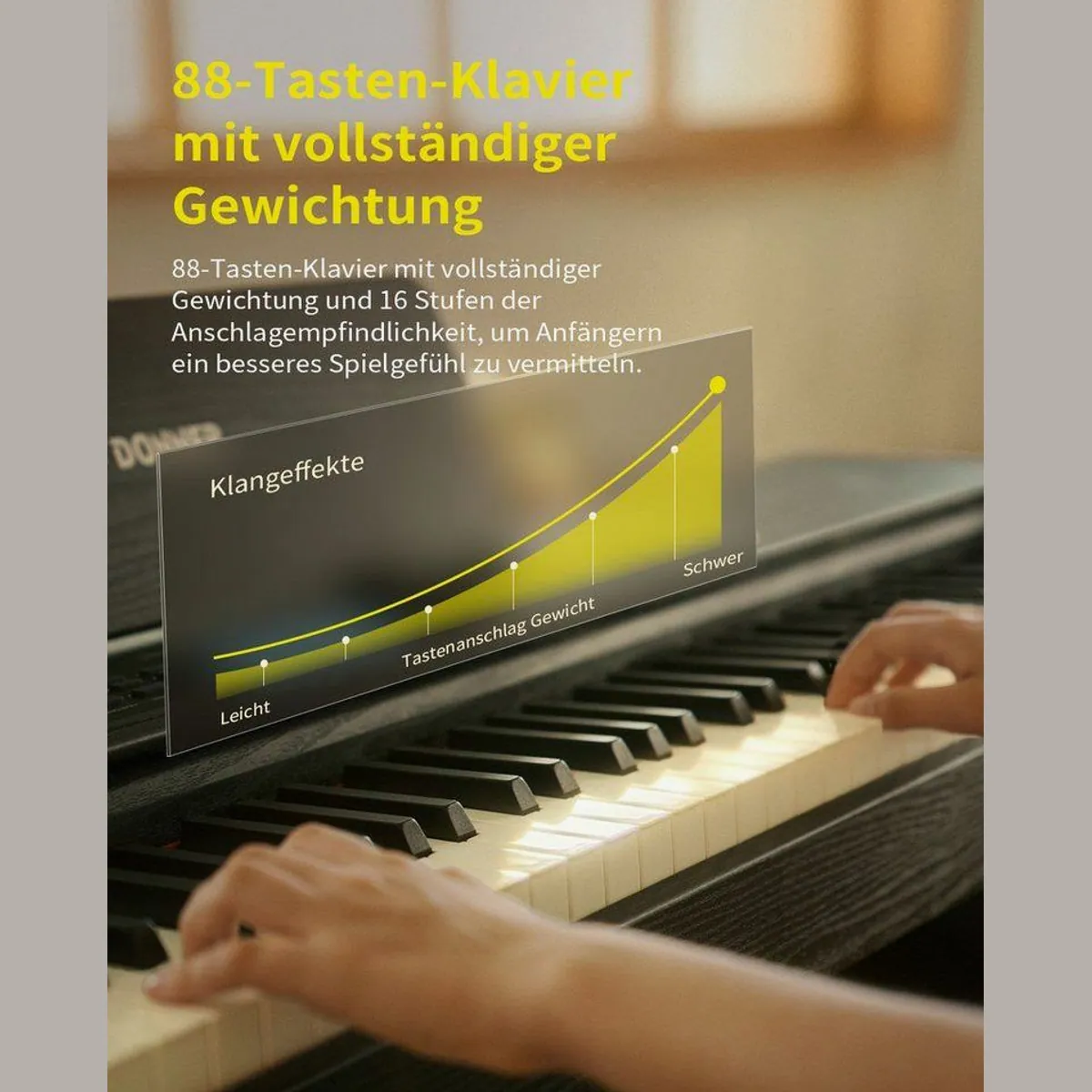 Donner DDP-95 Digitalpiano, 88 Tasten, Bluetooth, 610 Klangvarianten, Aufnahmefunktion 2
