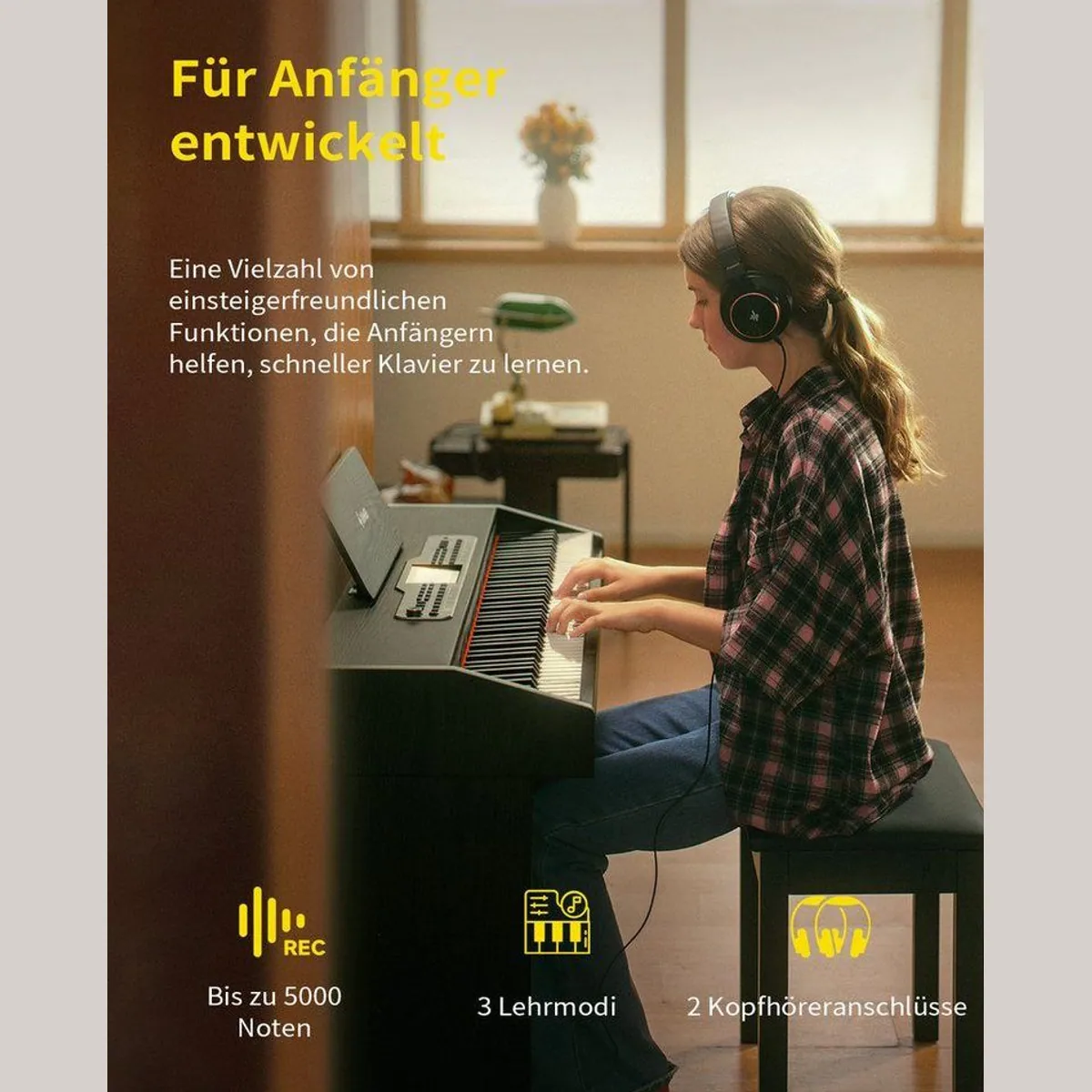 Donner DDP-95 Digitalpiano, 88 Tasten, Bluetooth, 610 Klangvarianten, Aufnahmefunktion 3