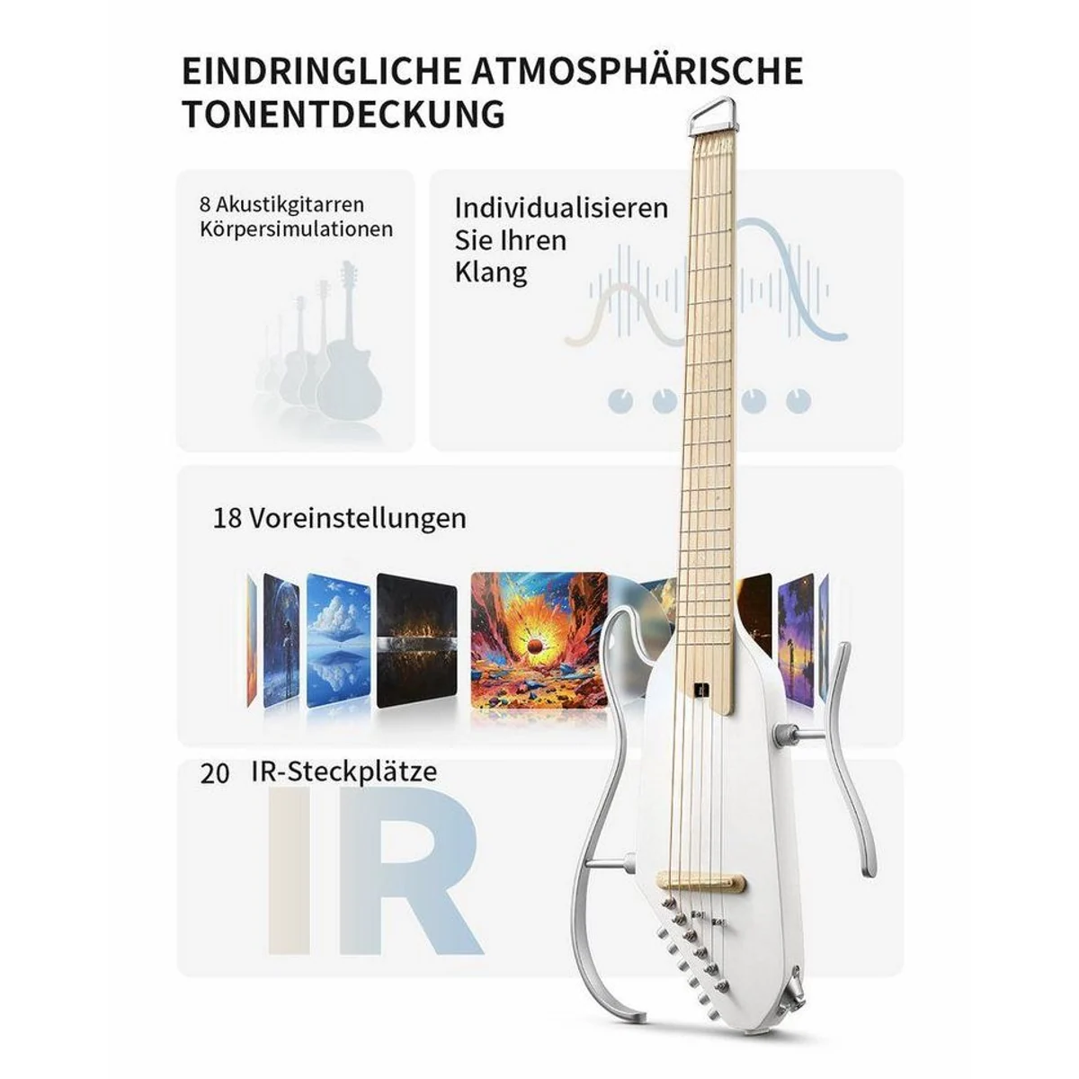 Donner HUSH I PRO Reisegitarre, leicht, inklusive Kopfhörer und Gigbag 3
