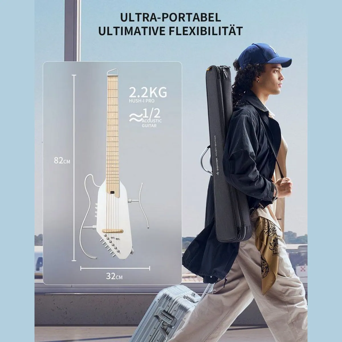 Donner HUSH I PRO Reisegitarre, leicht, inklusive Kopfhörer und Gigbag 4