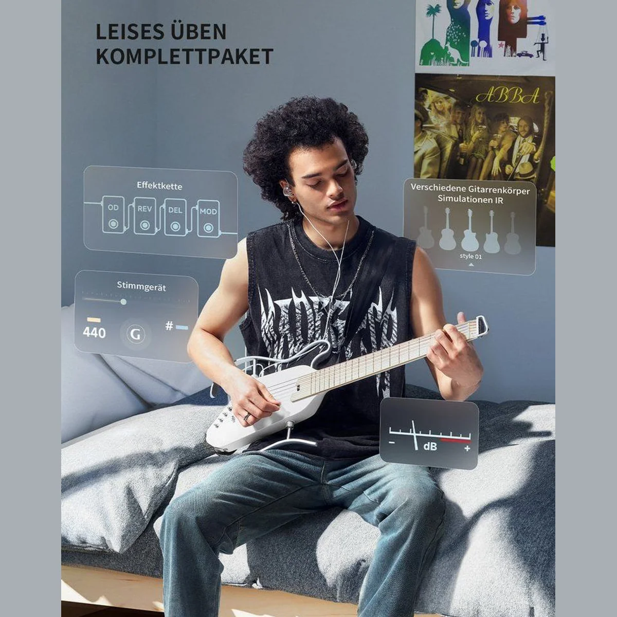 Donner HUSH I PRO Reisegitarre, leicht, inklusive Kopfhörer und Gigbag 5