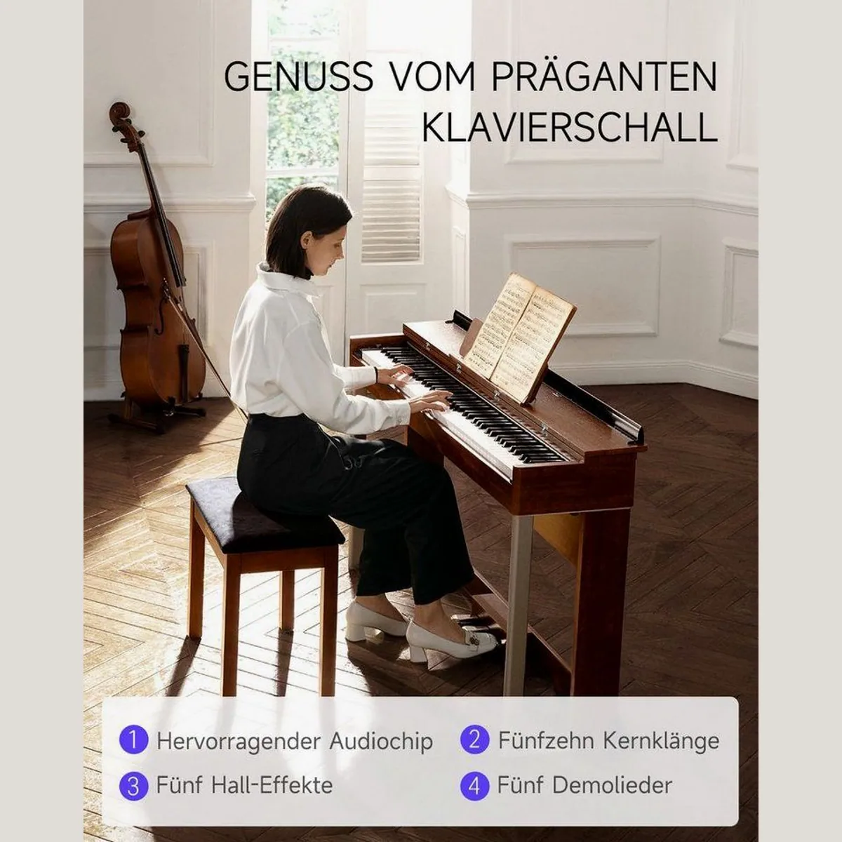 Donner DDP-200 Digitalpiano, 88 gewichtete Tasten, Bluetooth MIDI, Holzgehäuse 2