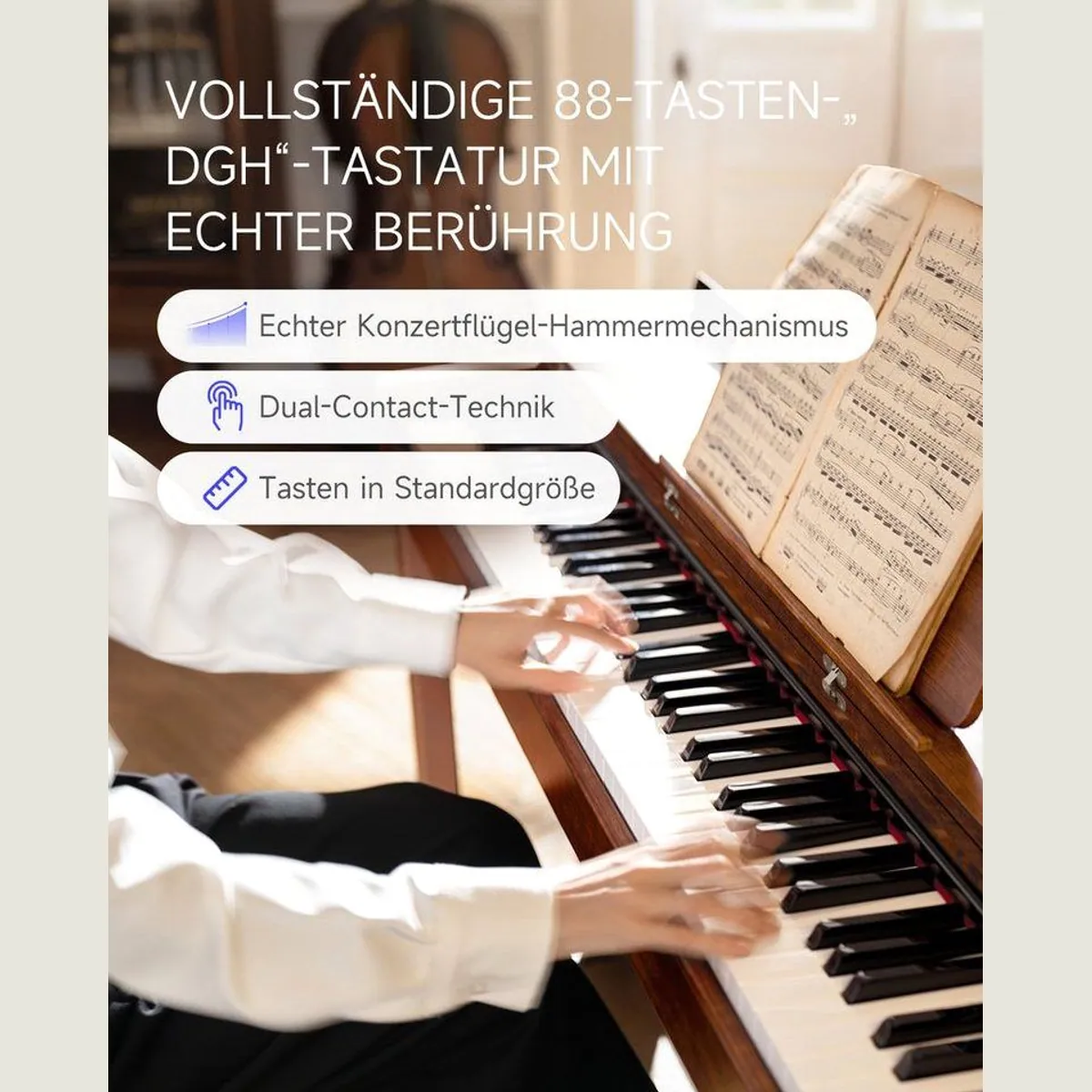 Donner DDP-200 Digitalpiano, 88 gewichtete Tasten, Bluetooth MIDI, Holzgehäuse 3
