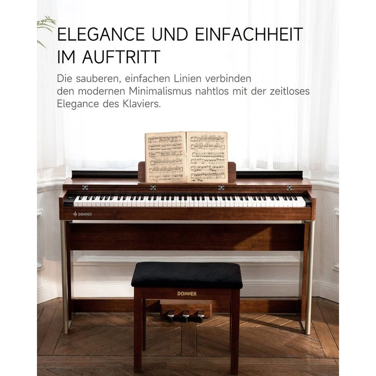 Donner DDP-200 Digitalpiano, 88 gewichtete Tasten, Bluetooth MIDI, Holzgehäuse 4