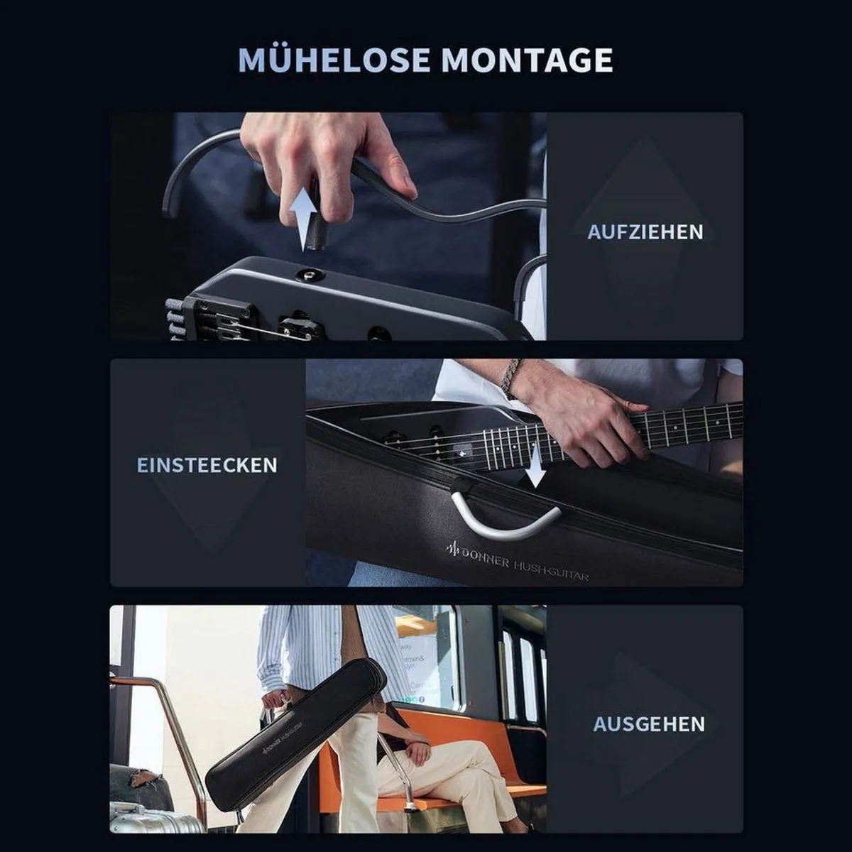 Donner HUSH X E-Gitarre, HS-Tonabnehmer, leicht & kompakt, mit Zubehör 3