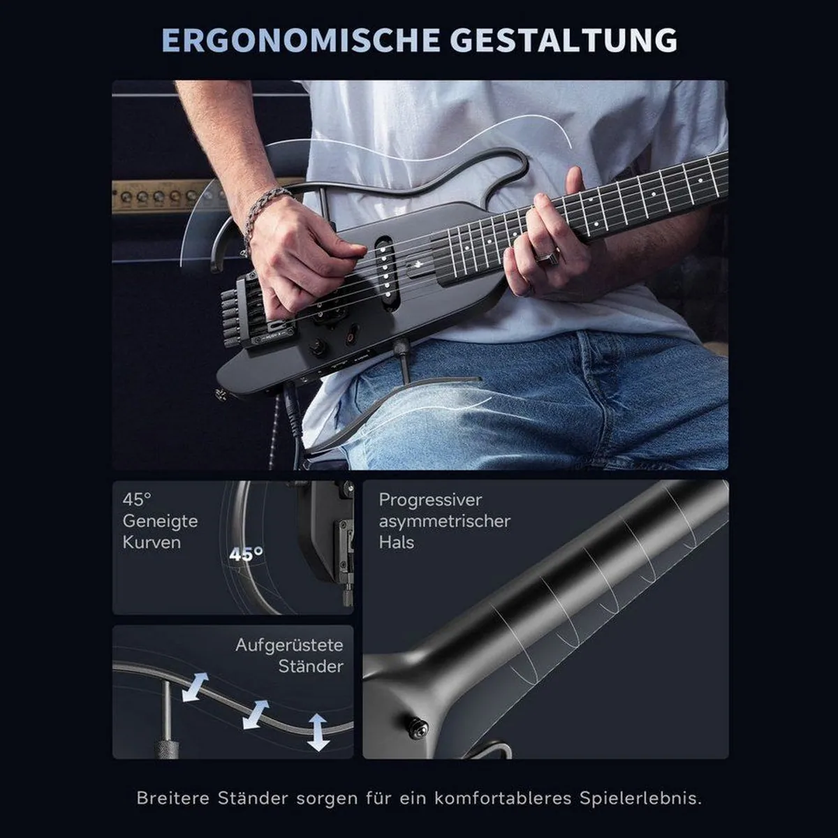 Donner HUSH X E-Gitarre, HS-Tonabnehmer, leicht & kompakt, mit Zubehör 4