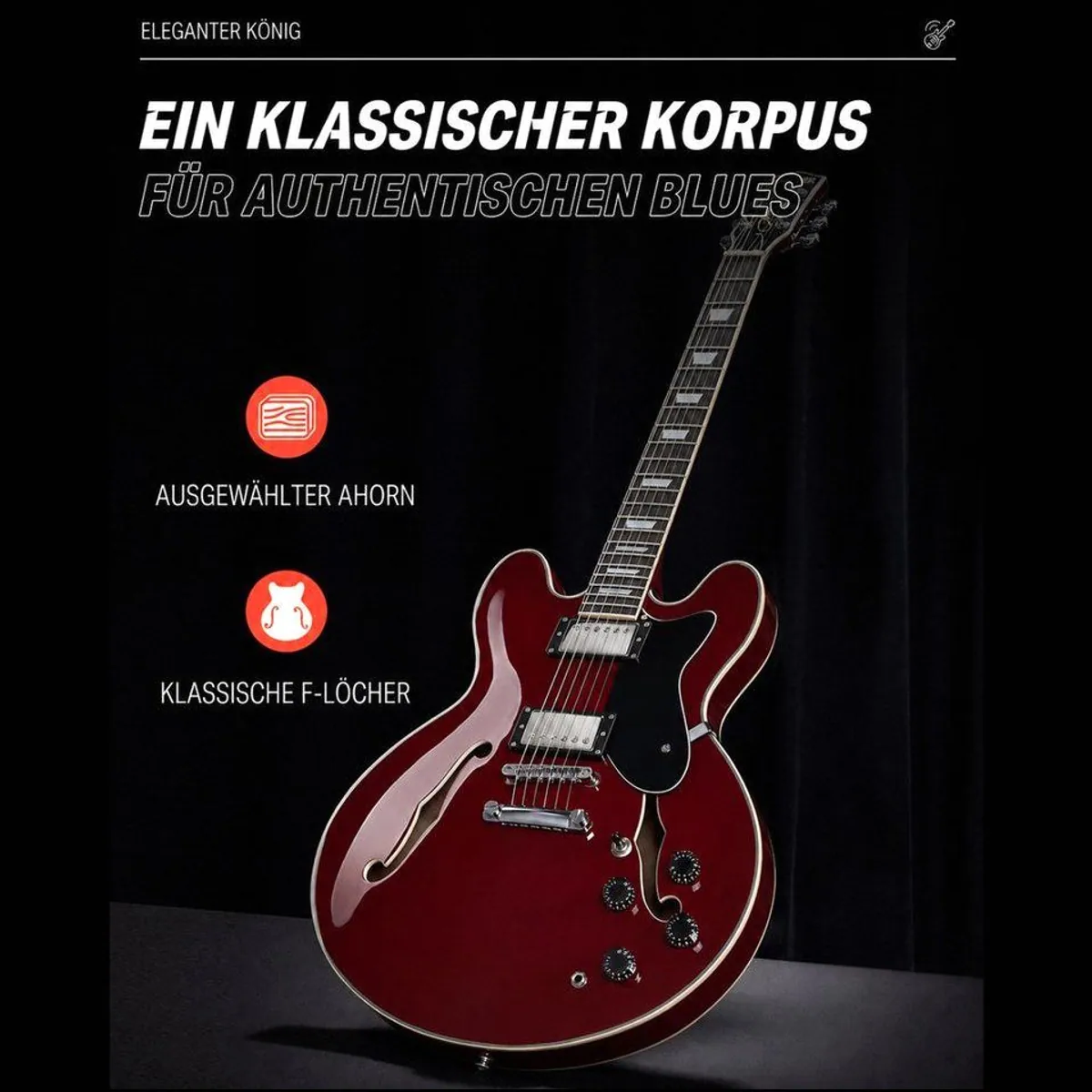 Donner DJP-1000 Semi-Hollow E-Gitarre, 70er-Jahre Sound, Zwei Humbucker mit Coil-Split 3