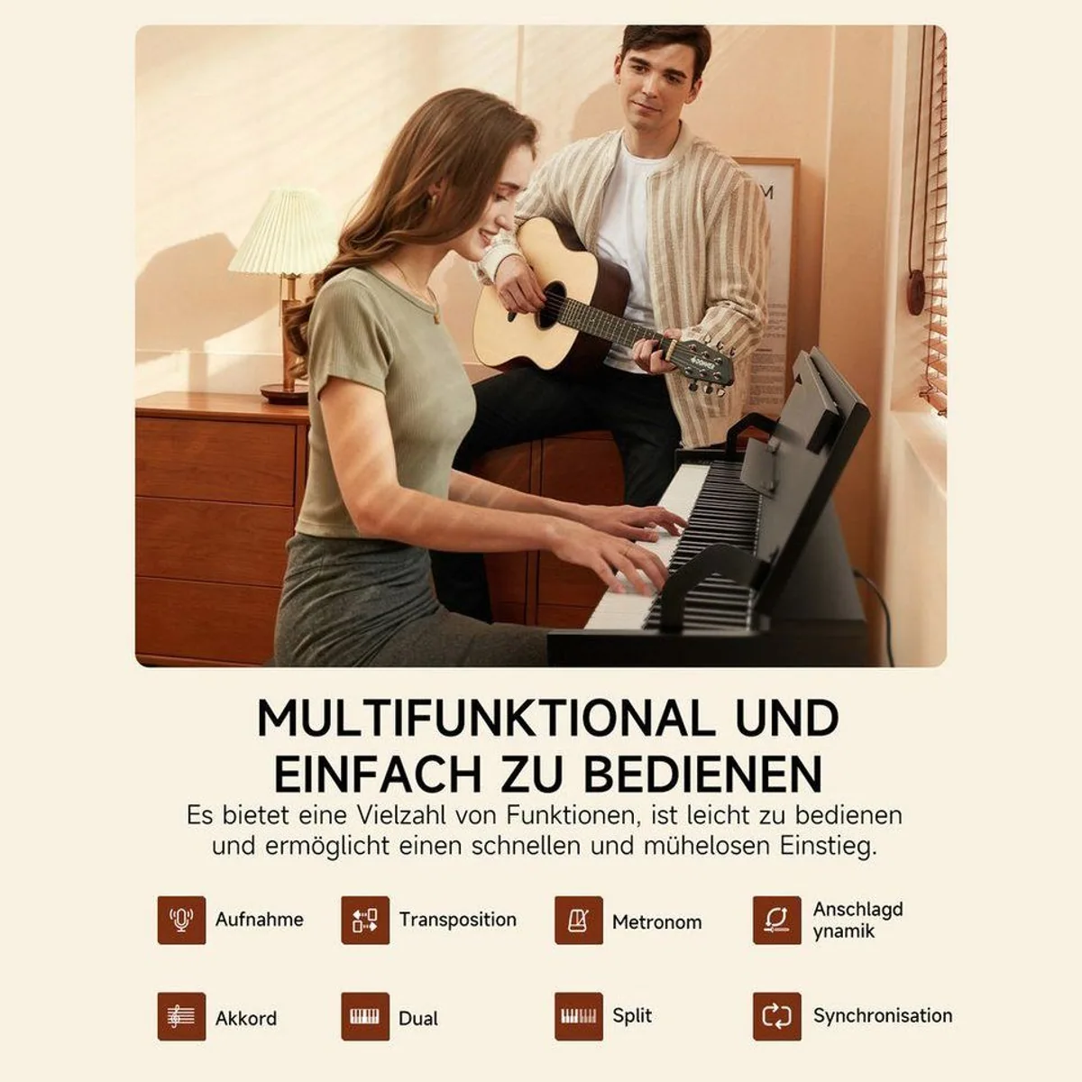 Donner DDP-55 Digitalpiano, 88 gewichtete Tasten, 128 Klänge, 100 Rhythmen 3