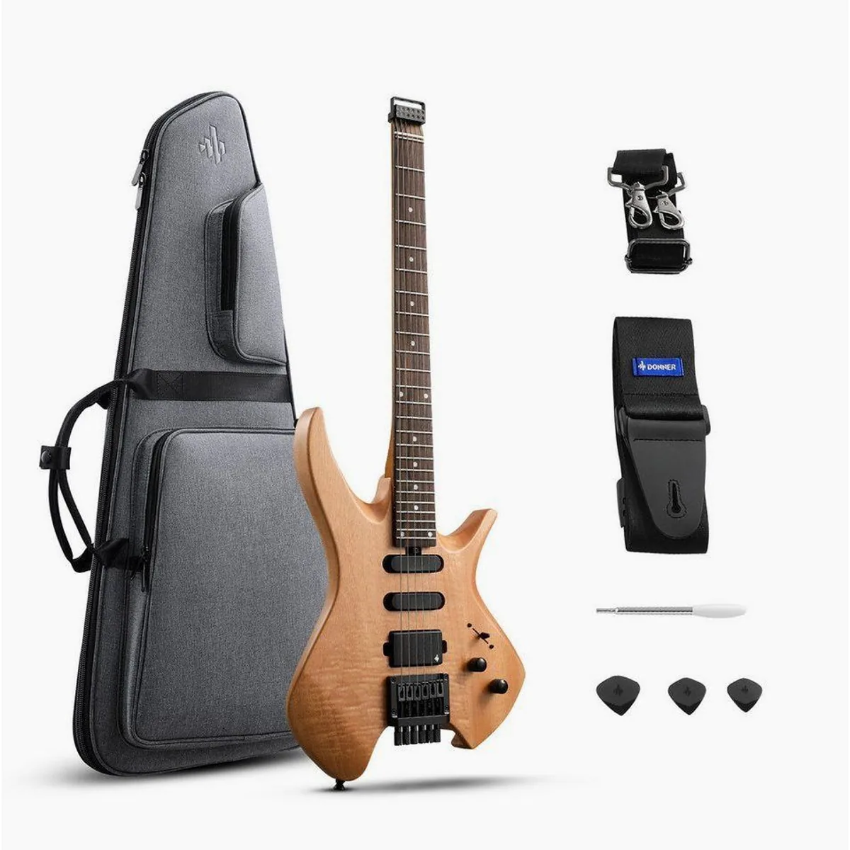 Donner HLX-500 E-Gitarre, leichtes Headless-Design, HSS-Pickups, inkl. Tasche