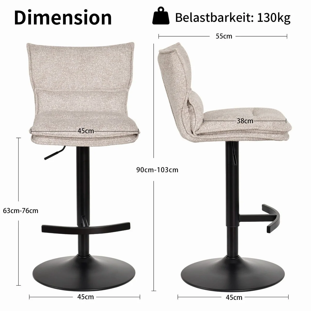 Duhome Barhocker 5501A1, 360° drehbar, höhenverstellbar, komfortabler Bouclé-Stoff 3