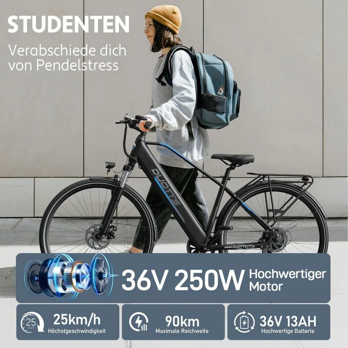 DUOTTS C29 Lite E-Bike, kraftvoller Heckmotor, 90 km Reichweite — ideal für Stadt und Freizeit 4