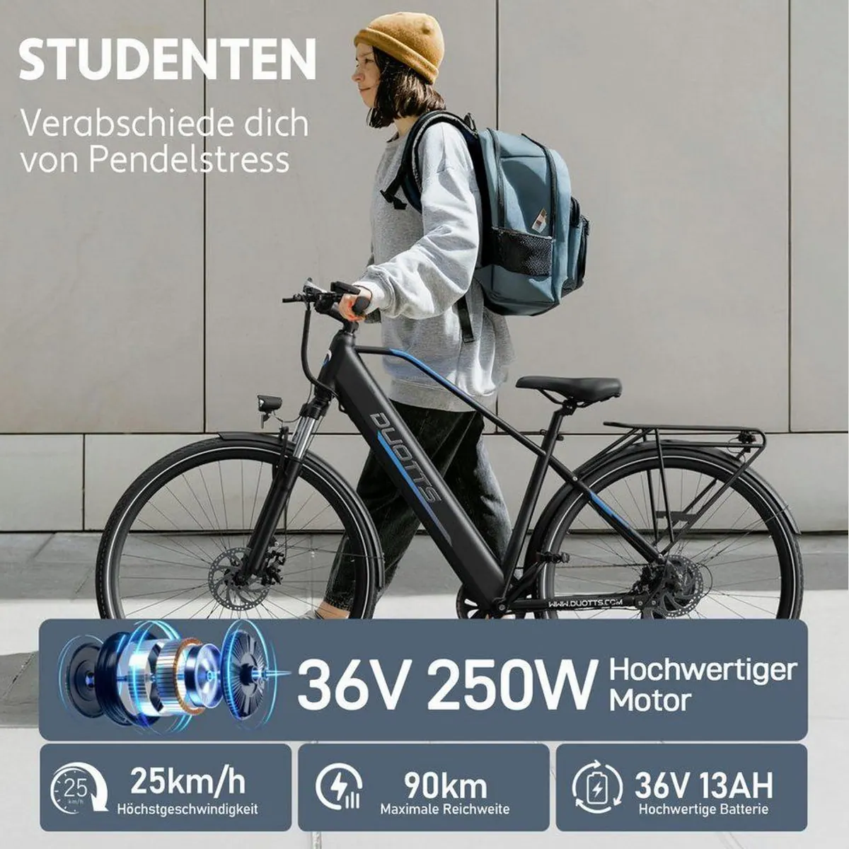 DUOTTS C29 Lite E-Bike, kraftvoller Antrieb, hohe Reichweite, komfortables Fahrgefühl 4