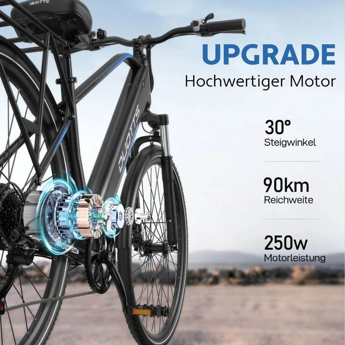 DUOTTS E-Bike Cityrad E-MBT, 90 km Reichweite, 250 W Heckmotor, 7-Gang Shimano 4