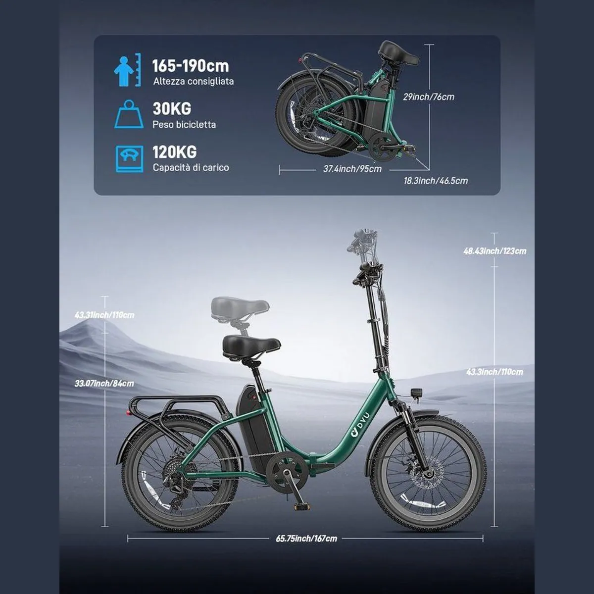 DYU C9 E-Bike Klapprad, 250 W Motor, 150 km Reichweite, Shimano 7-Gang 5