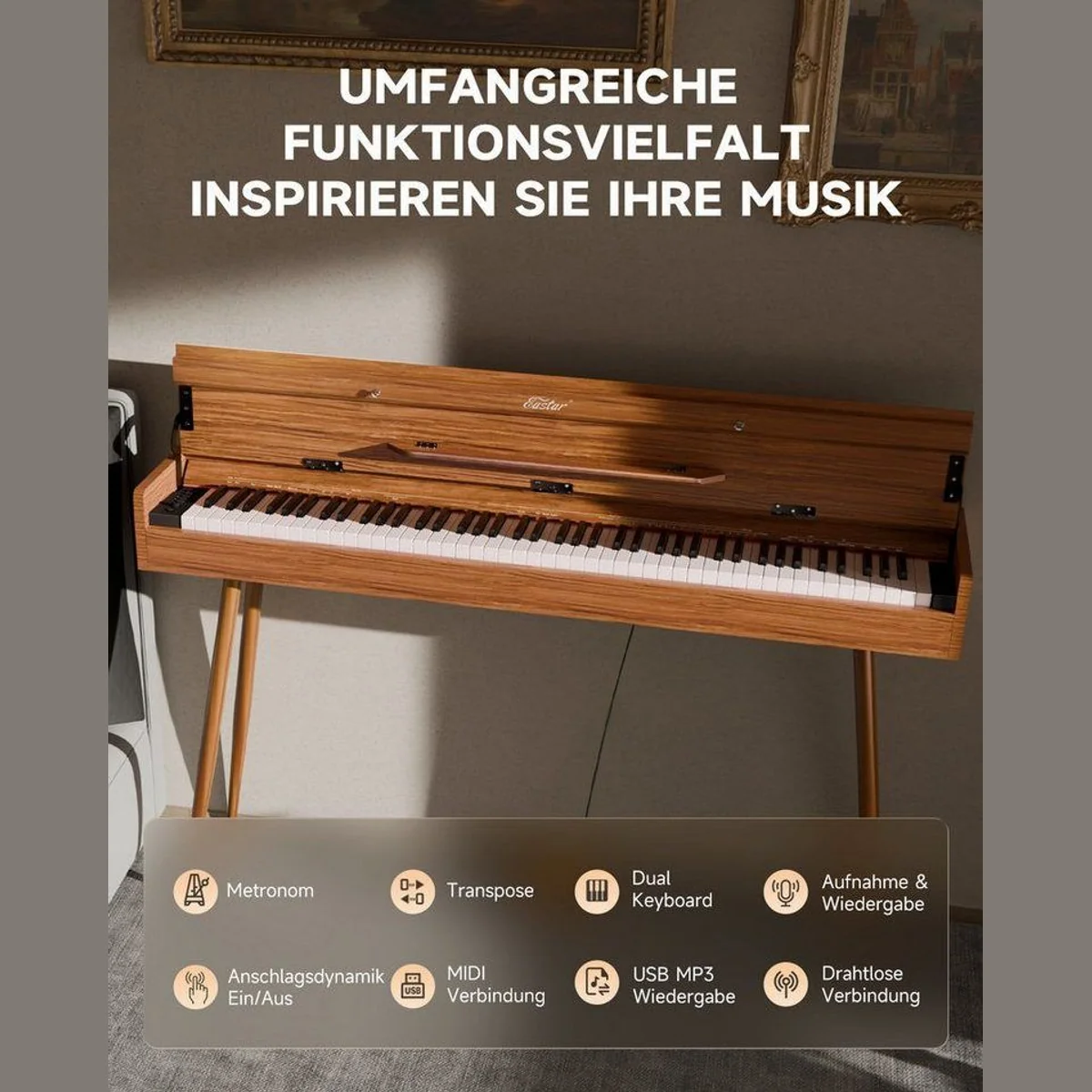 Eastar EUP-100 Digitalpiano, 88 Tasten Hammermechanik, vielseitige Funktionen 4