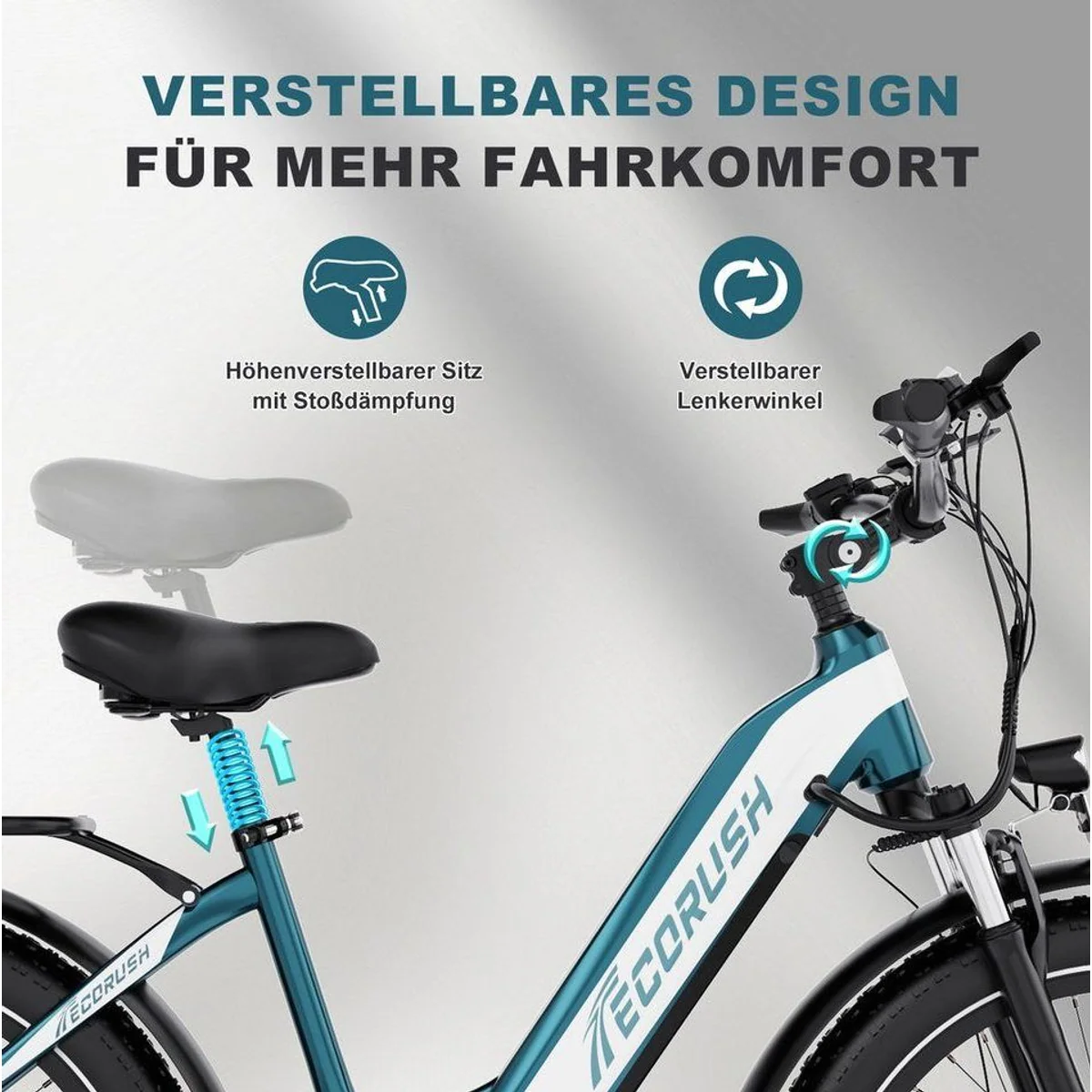 ECORUSH E-Bike Trekkingrad, 100 km Reichweite, 7-Gang Shimano, 624 Wh Akku 5