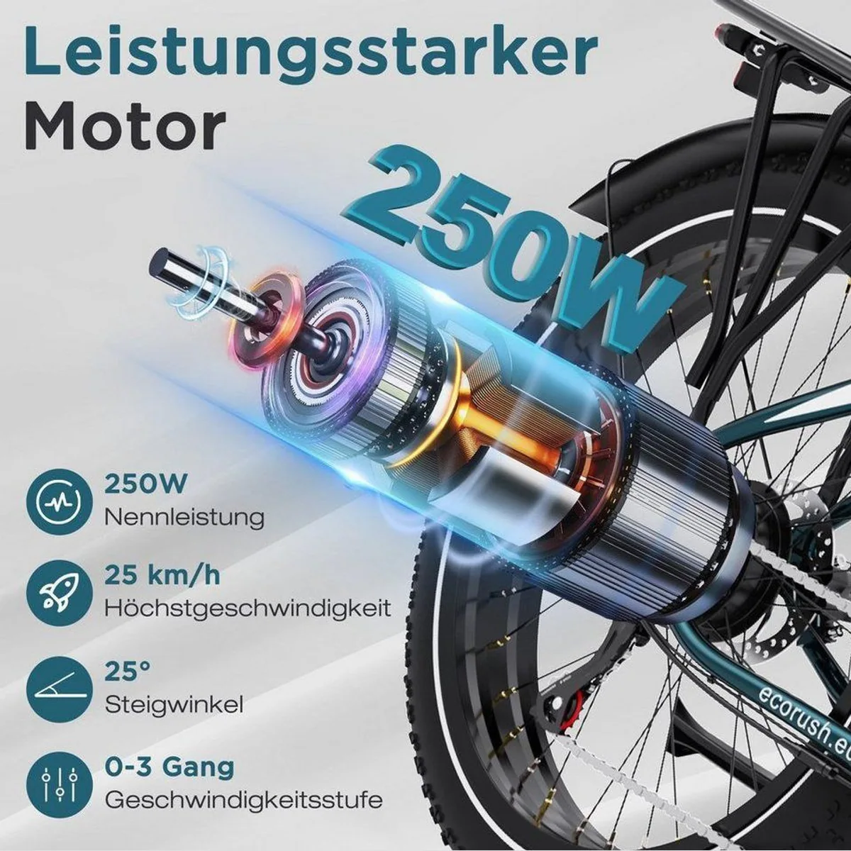 ECORUSH E-Bike Trekkingrad, 250W Motor, 48V 20Ah Akku, 7-Gang Shimano 2
