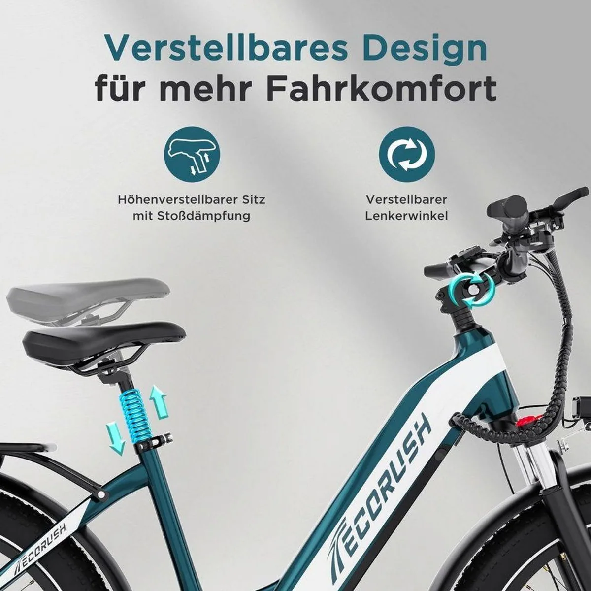ECORUSH E-Bike Trekkingrad, 250W Motor, 48V 20Ah Akku, 7-Gang Shimano 4