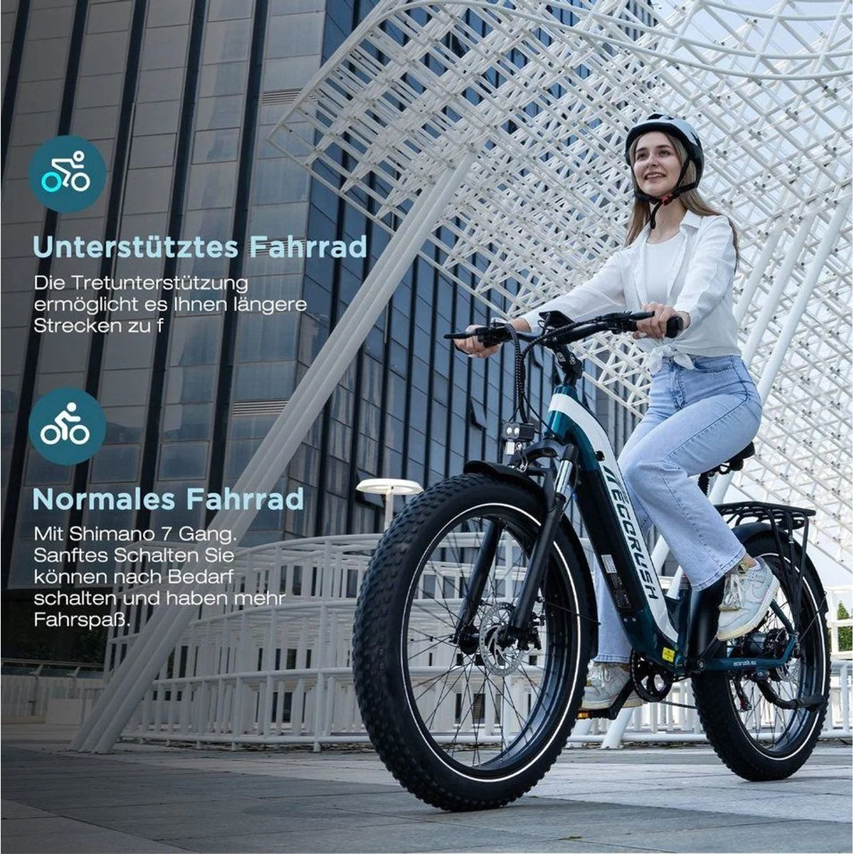 ECORUSH E-Bike Trekkingrad, 250W Motor, 48V 20Ah Akku, 7-Gang Shimano 5