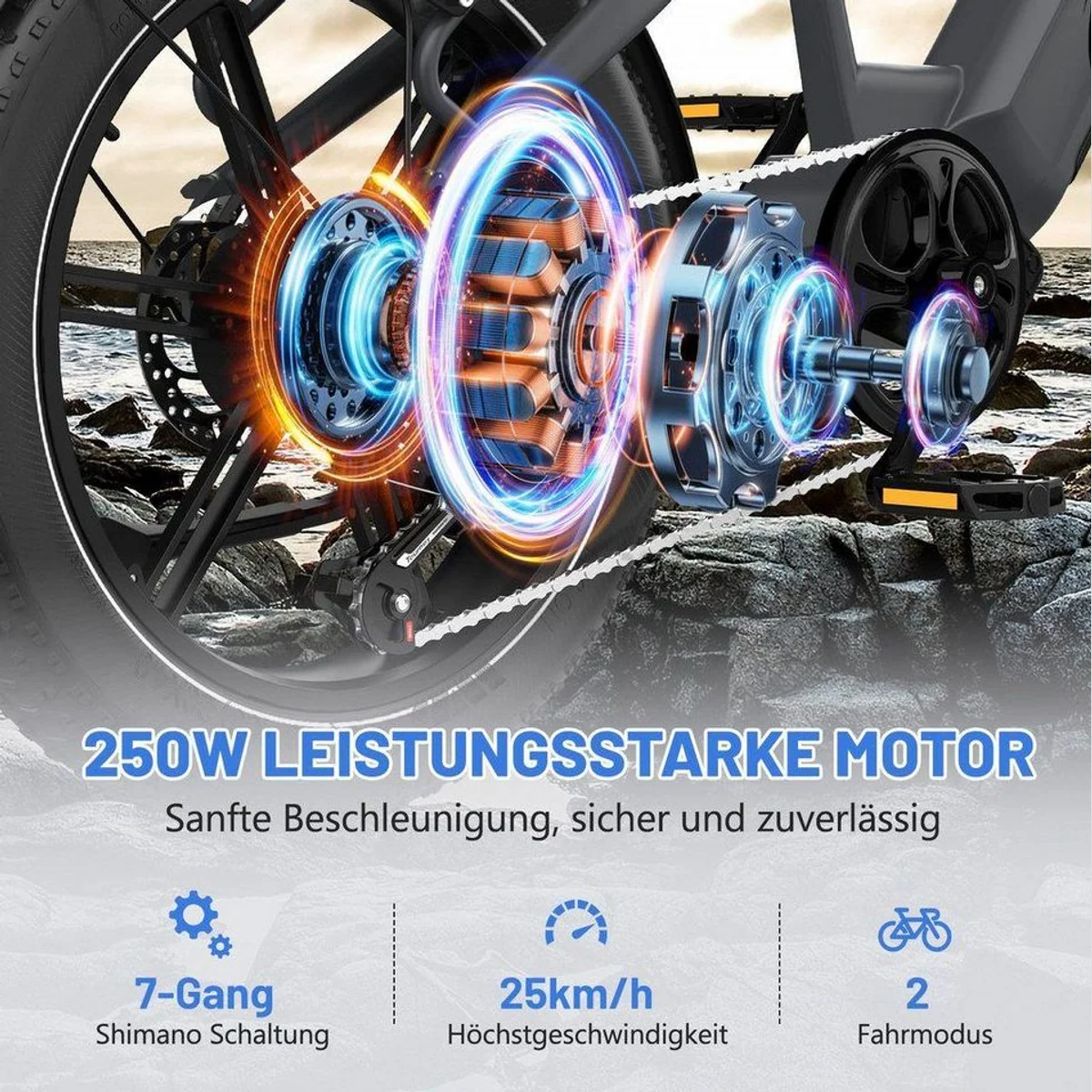 ECORUSH R6 E-Bike Mountainbike, 120 km Reichweite, 7-Gang Shimano, 20 Zoll Reifen 2