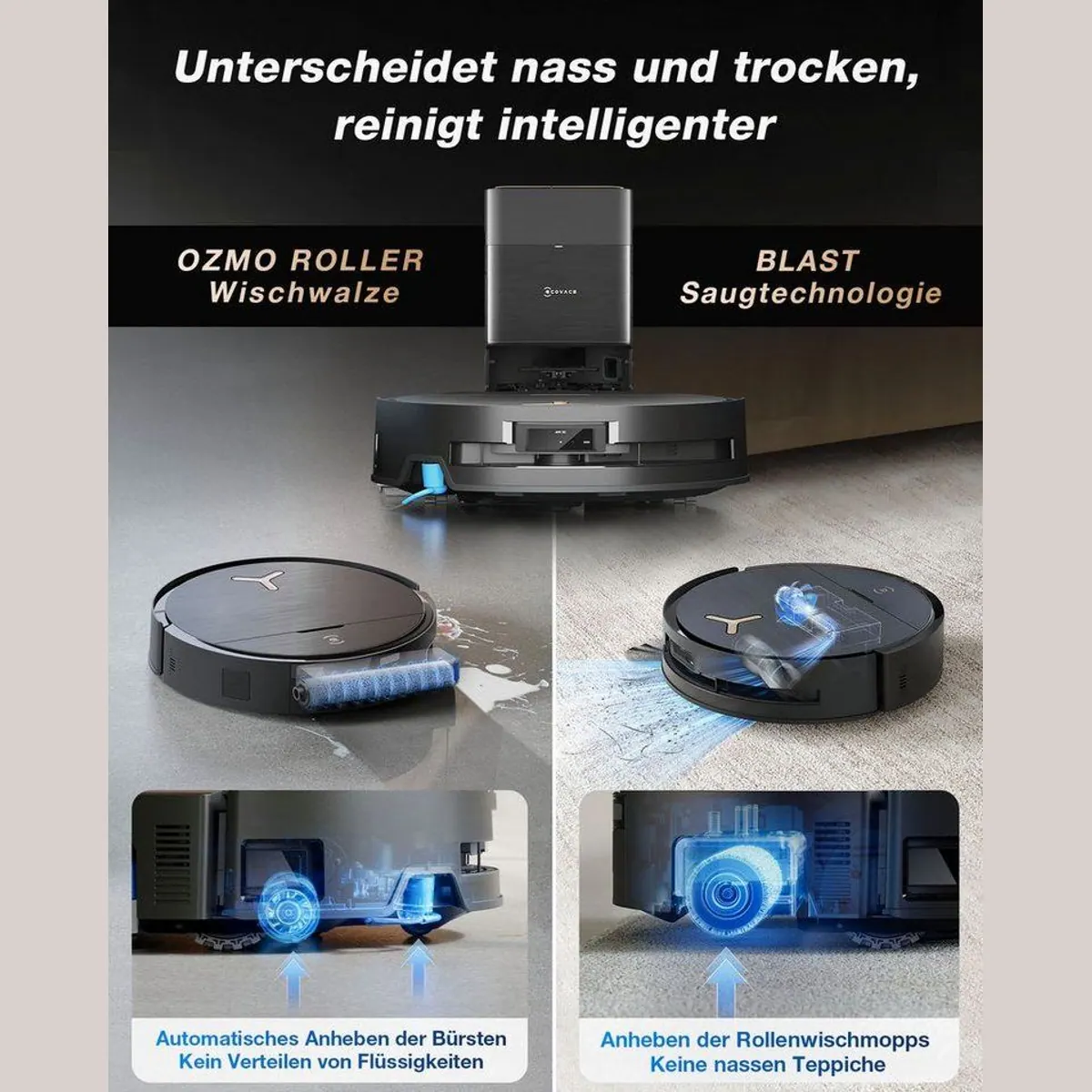 ECOVACS DEEBOT X9 PRO OMNI, starke Tiefenreinigung, automatische Wischfunktion, intelligente Navigation 4