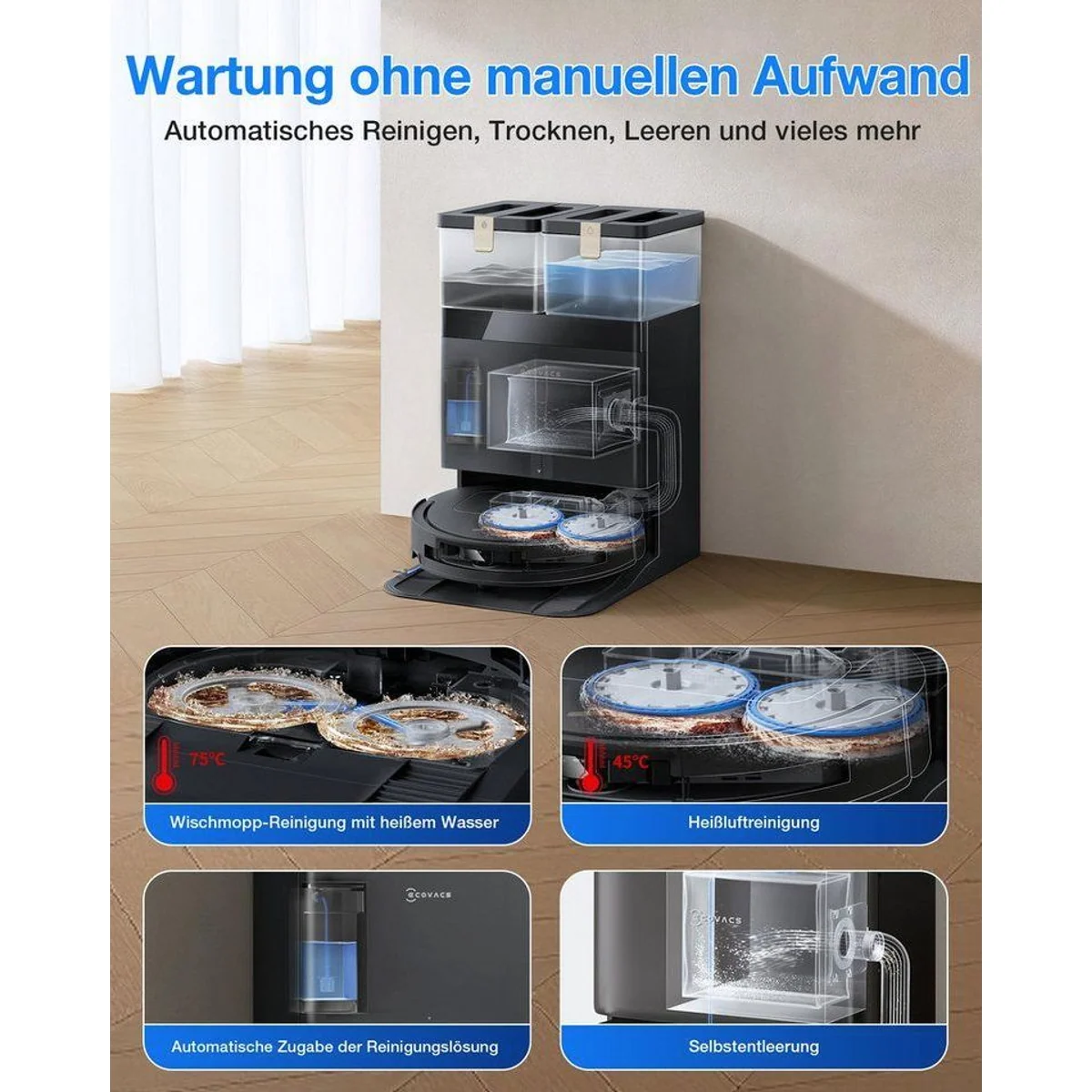 ECOVACS DEEBOT T50 Pro Omni Gen 3, 25000 Pa Saugleistung, KI-gesteuerte Reinigung, OMNI-Station 4
