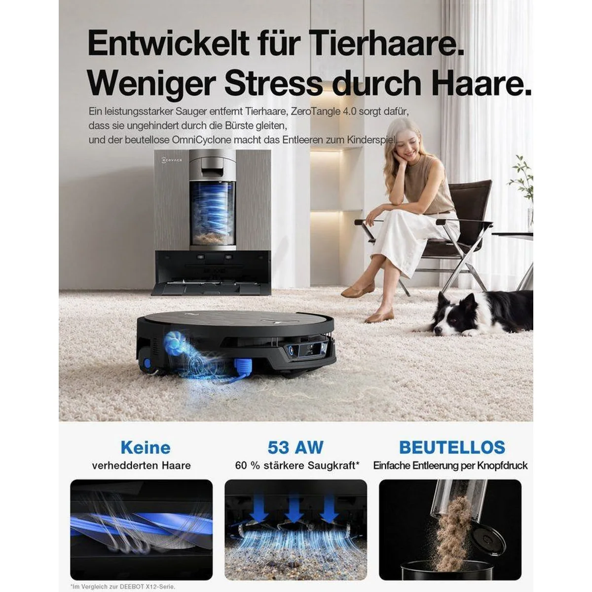 ECOVACS DEEBOT X12S Nass-Trocken-Saugroboter, 150 W, 27.000 Pa Saugleistung, OmniCyclone Station 4