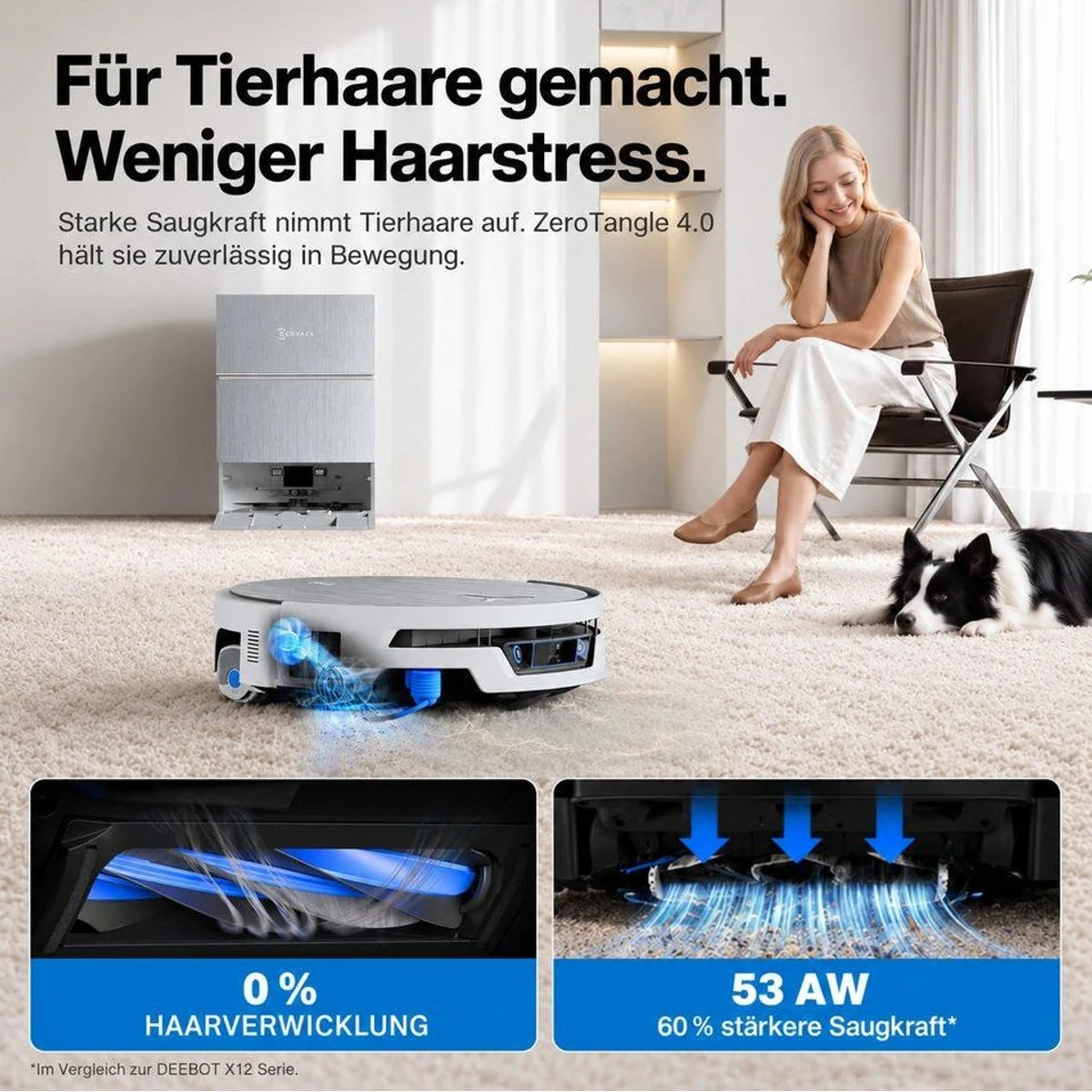 ECOVACS DEEBOT X12S Pro Omni Saugroboter, kraftvolle 27000 Pa Saugleistung, intelligente Navigation 5
