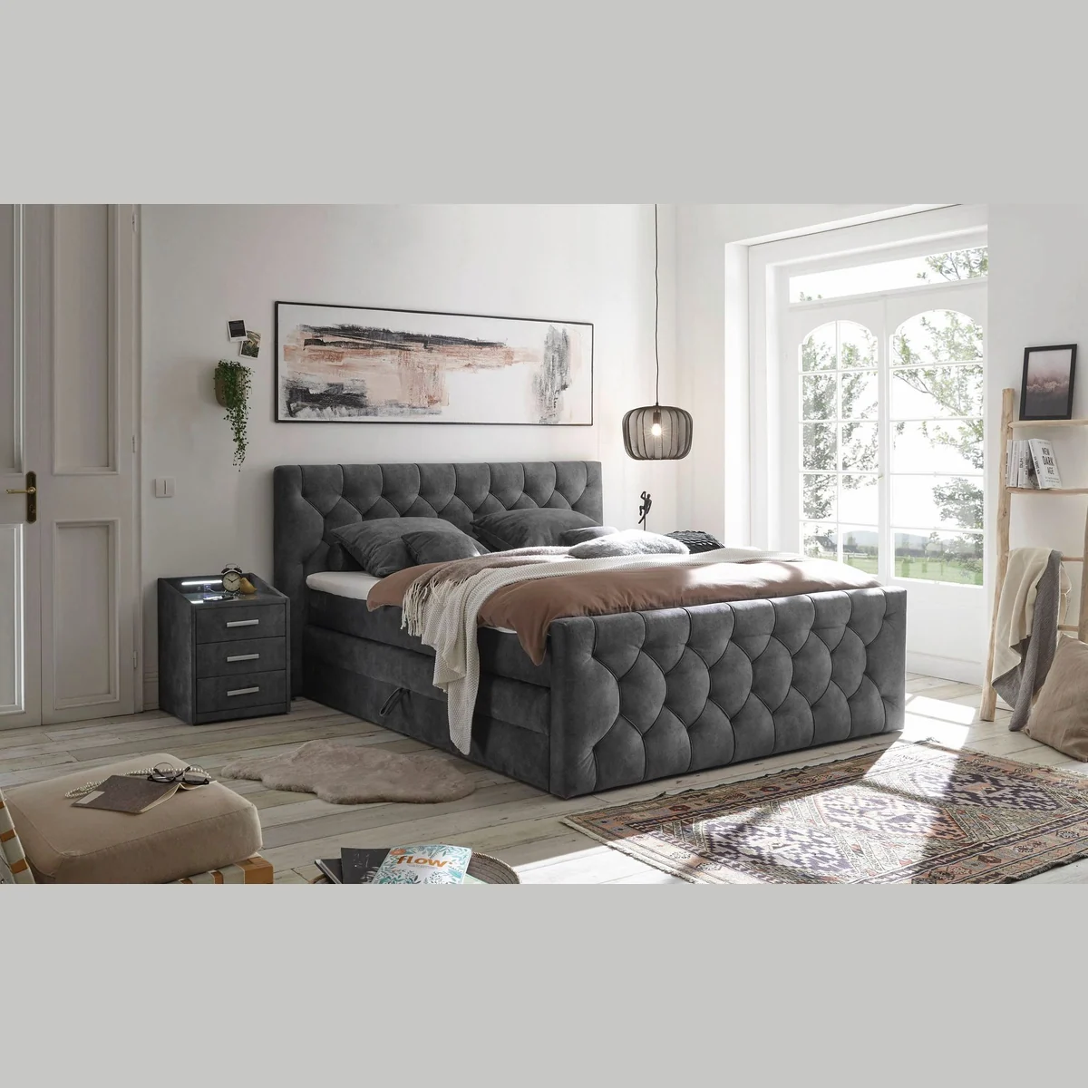 ED EXCITING DESIGN Boxspringbett CASHFIELD, Doppelbett mit Bettkasten, Taschenfederkernmatratze H3