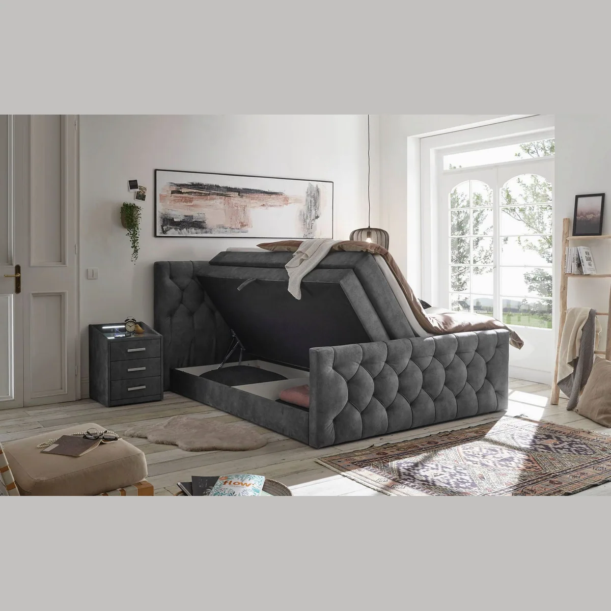 ED EXCITING DESIGN Boxspringbett CASHFIELD, Doppelbett mit Bettkasten, Taschenfederkernmatratze H3 3