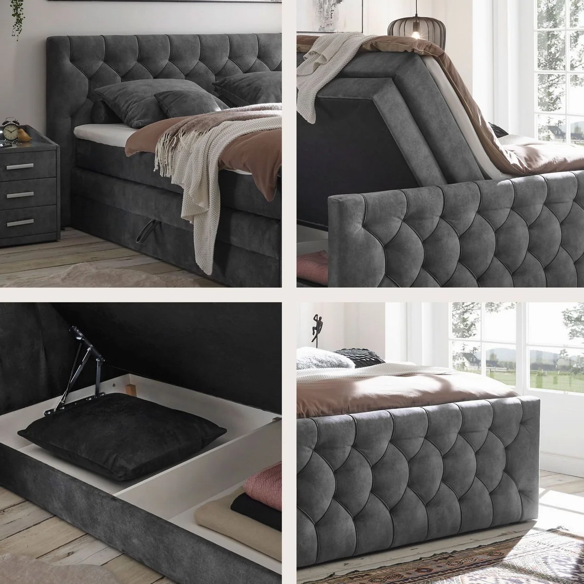 ED EXCITING DESIGN Boxspringbett CASHFIELD, Doppelbett mit Bettkasten, Taschenfederkernmatratze H3 4