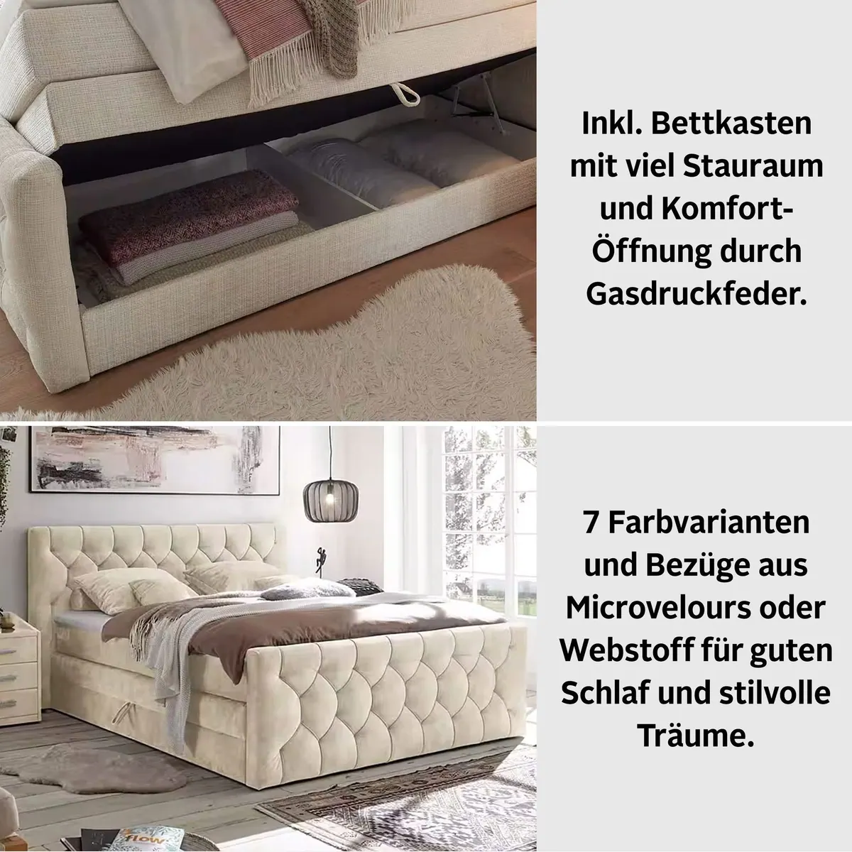 ED EXCITING DESIGN Boxspringbett CASHFIELD, Doppelbett mit Bettkasten, Taschenfederkernmatratze H3 5