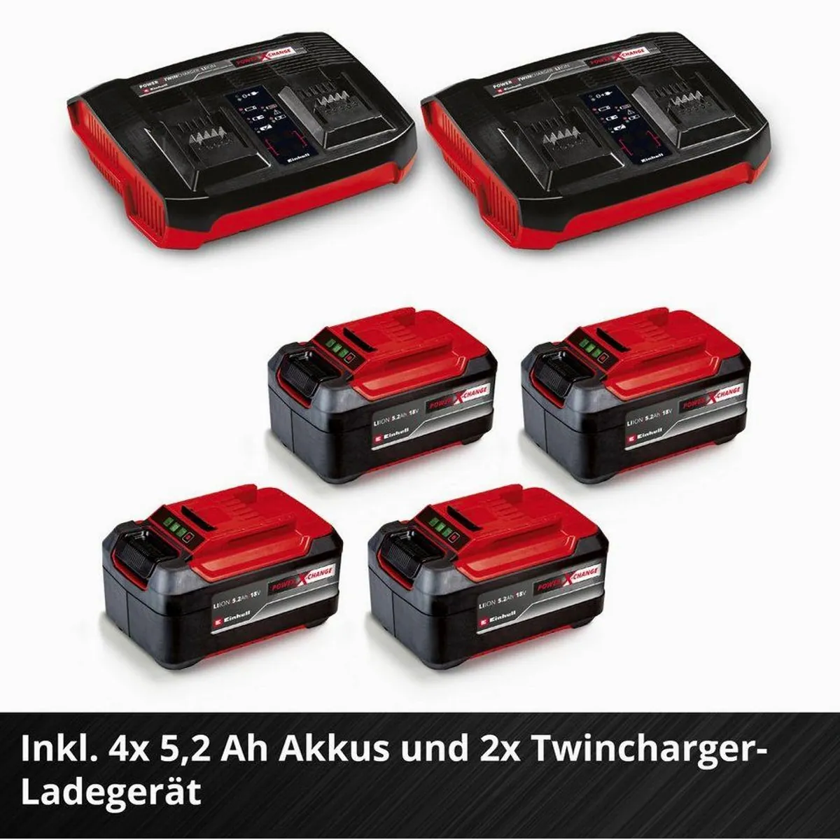 Einhell GP-CM 36/52 S Li BL Akku-Rasenmäher, 52 cm Schnittbreite, 4x5,2 Ah Akkus & 2 Twincharger 3