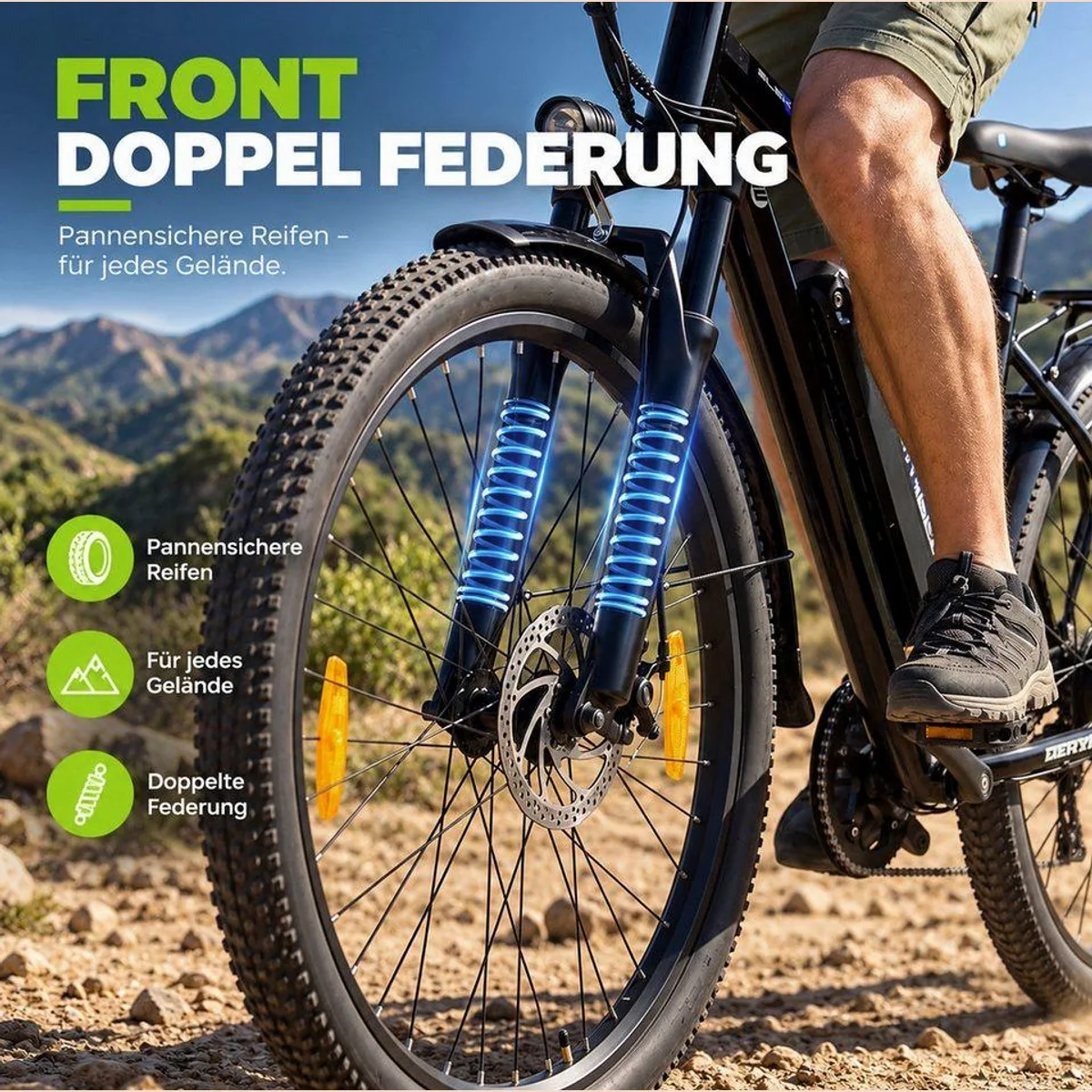 ELEKWHEELS E-Bike Trekkingrad 26", 250W Heckmotor, 40 km Reichweite, Shimano 7-Gang 4