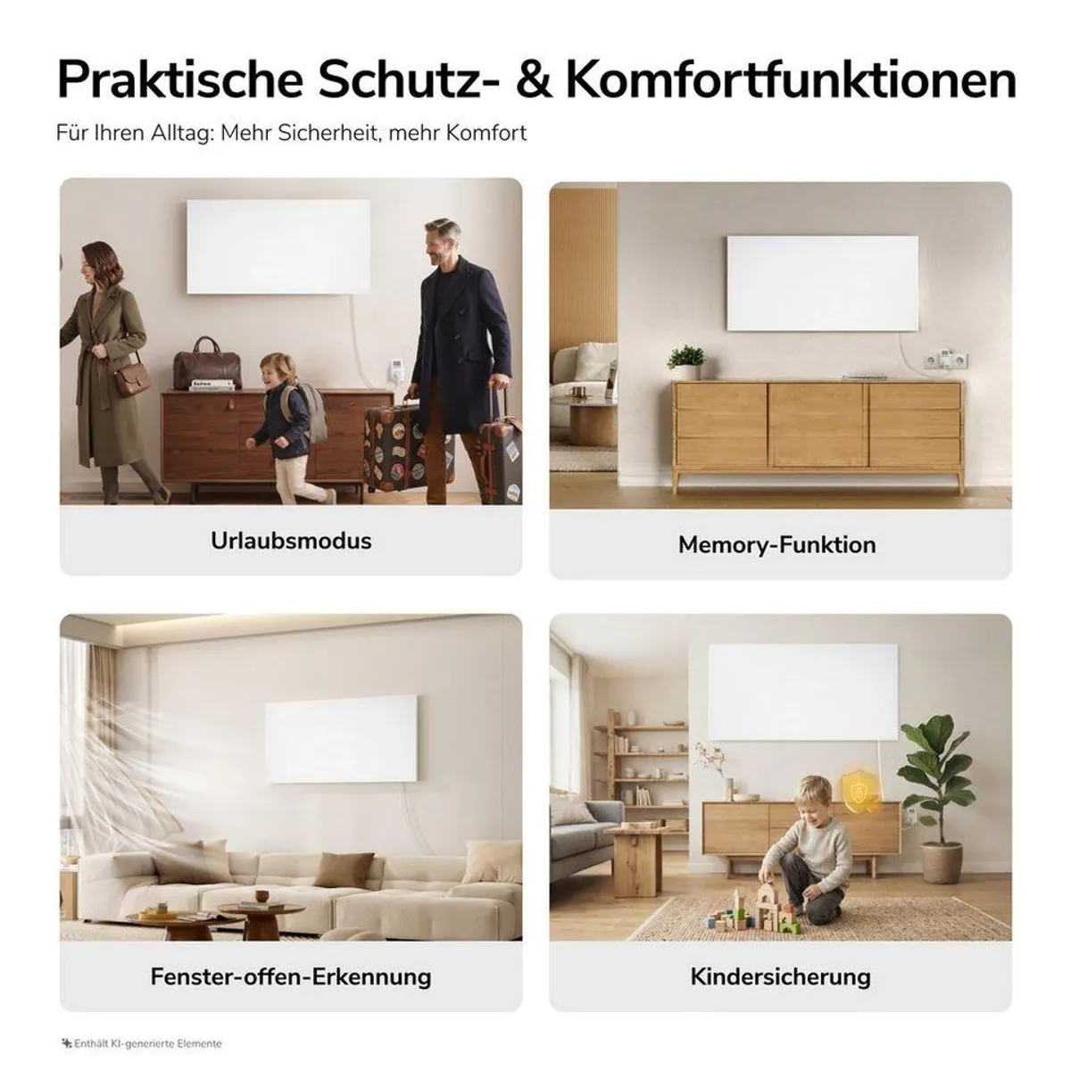 EMKE Infrarotheizung 1200 W, flaches Wanddesign, WLAN Smart Thermostat 3