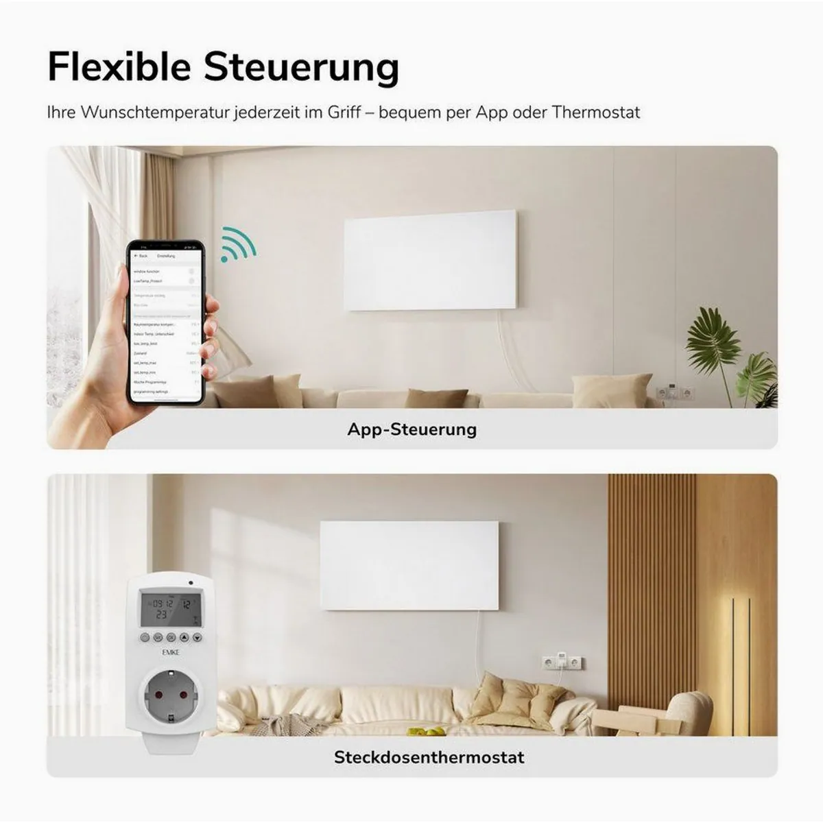 EMKE Infrarotheizung 1200 W, flaches Wanddesign, WLAN Smart Thermostat 4