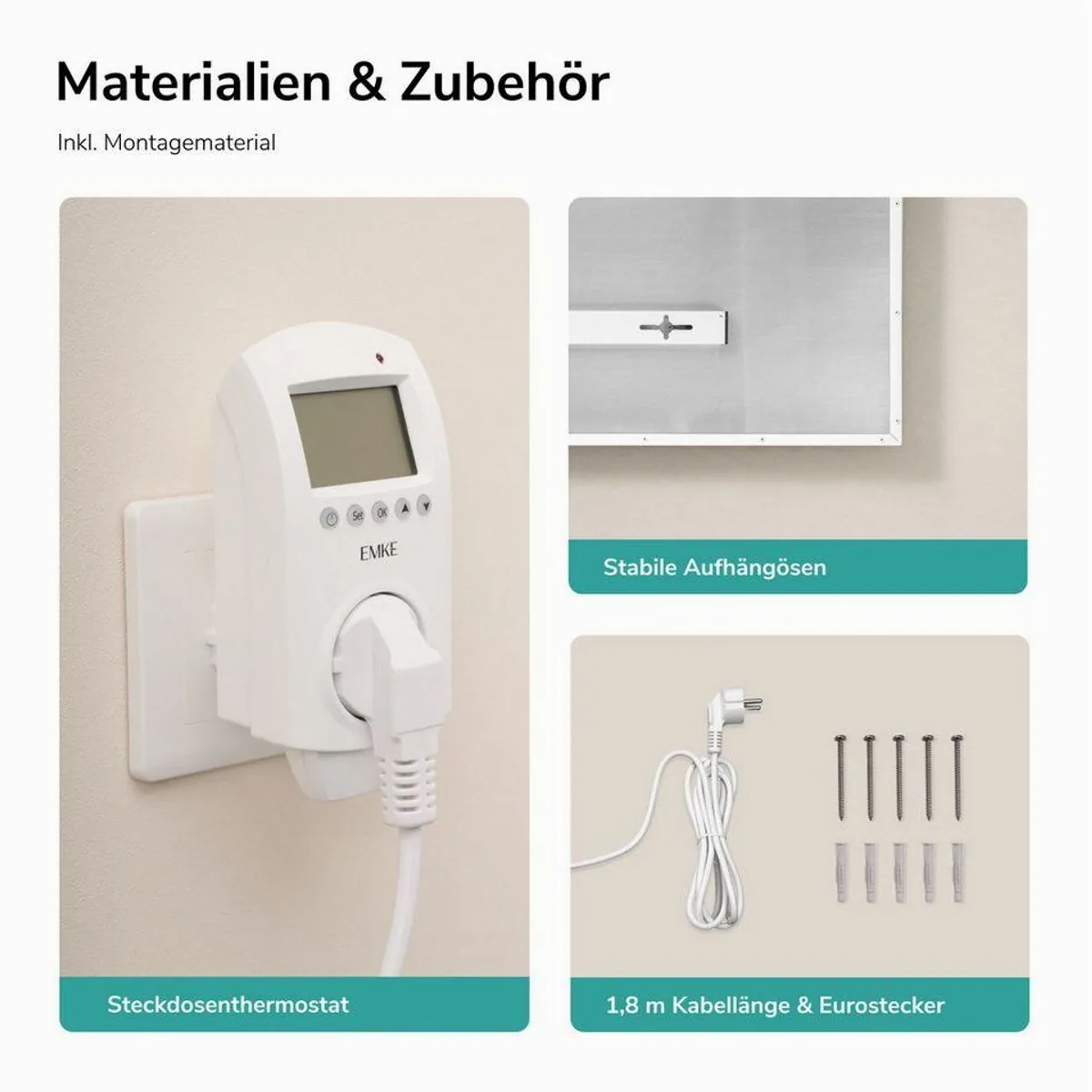 EMKE Infrarotheizung 1200 W, flaches Wanddesign, WLAN Smart Thermostat 5