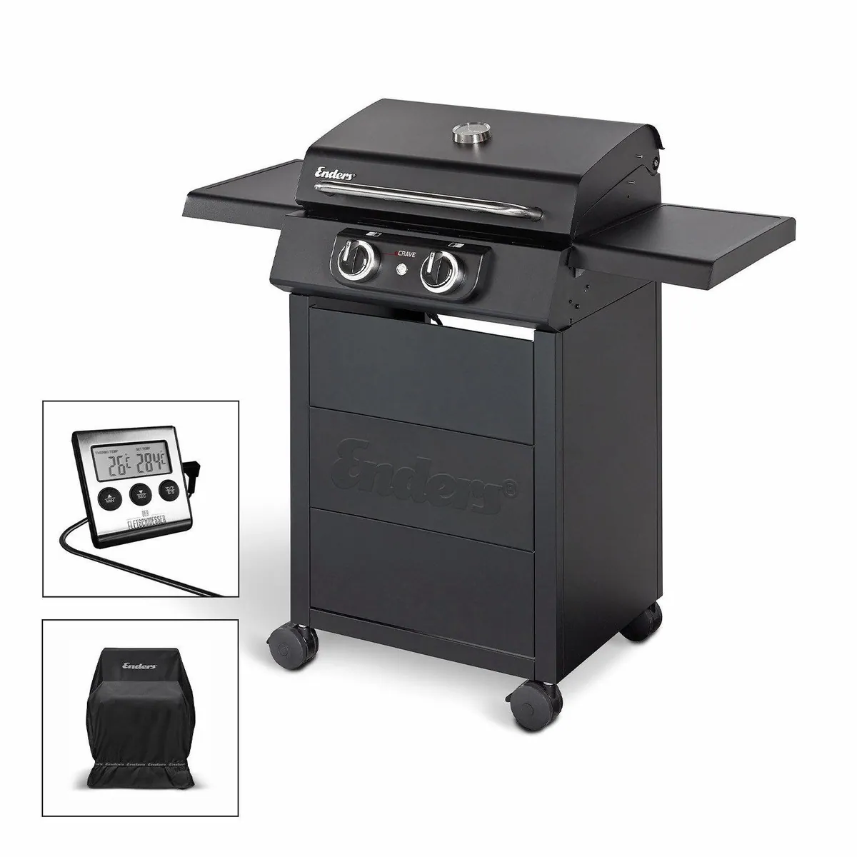 Enders Elektrogrill eCrave 2, kompakt, inkl. Wetterschutzhülle & Fleischthermometer
