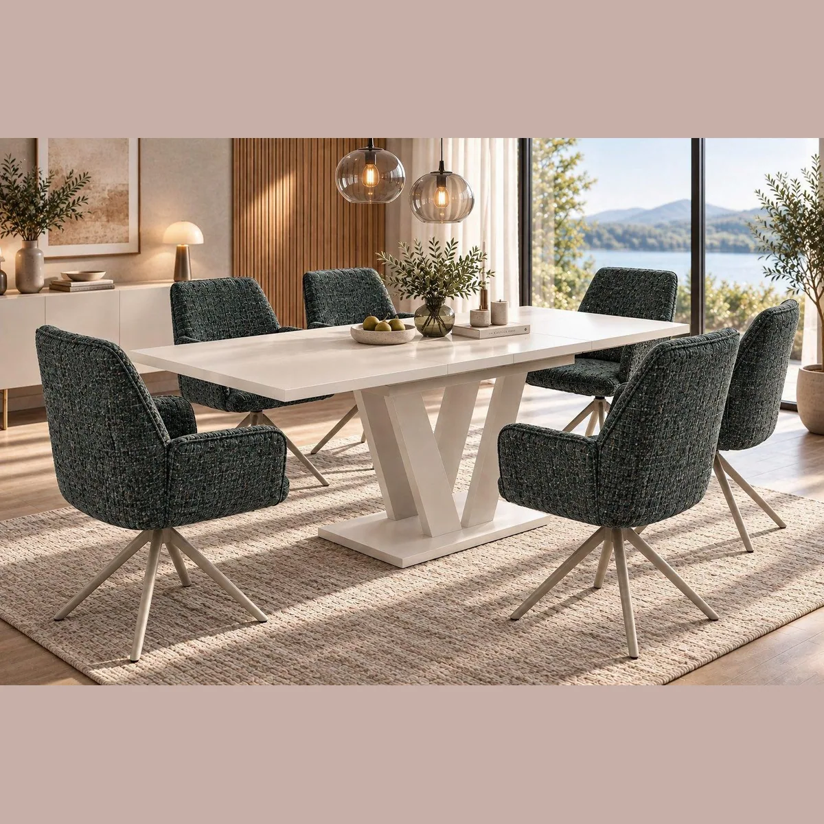 Endo-Moebel Essgruppe Set, ausziehbarer Esstisch und 6 Komfortstühle – Flexibel, elegant, langlebig
