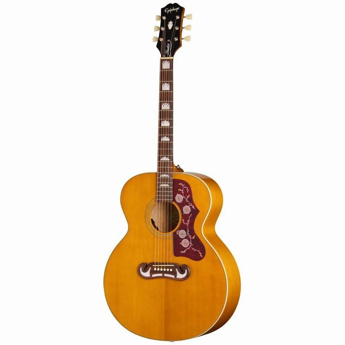 Epiphone J-200 Studio Natural, Massive Fichtendecke, Elektroakustisch, Tortoise-Schlagbrett