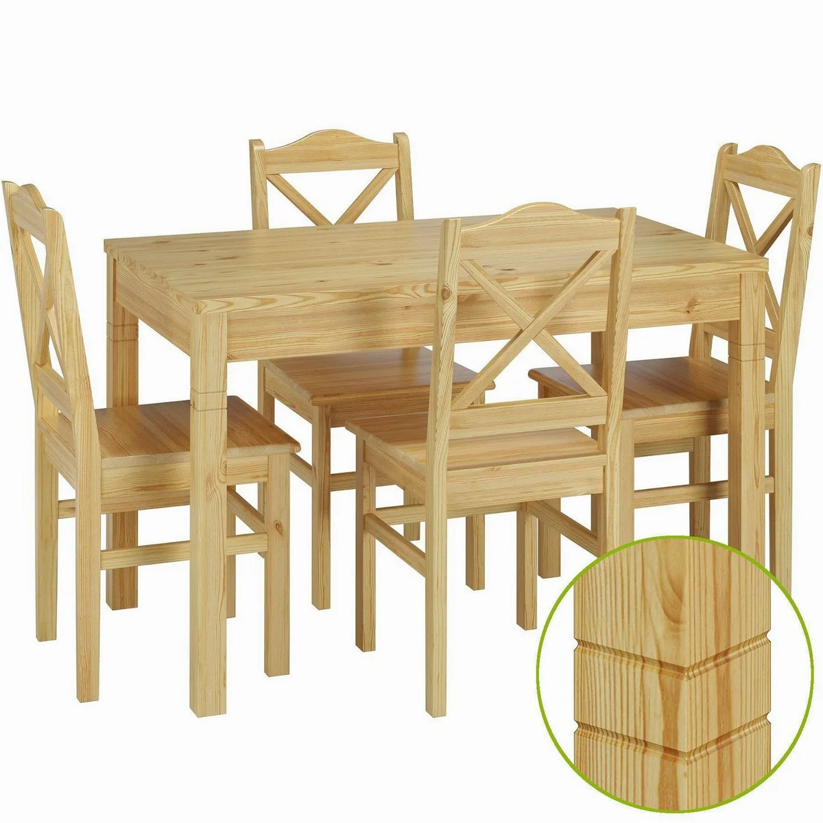 ERST-HOLZ Essgruppe, rustikaler Stil, Tisch und 4 Stühle aus Kiefernholz 2
