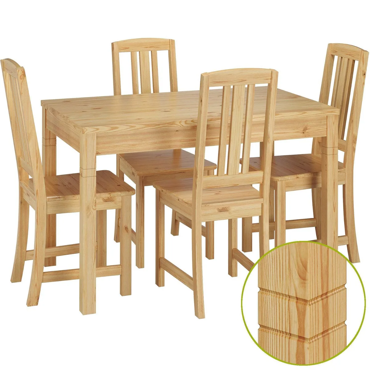 ERST-HOLZ Essgruppe, stabile Kiefer, inklusive Tisch und 4 Stühlen