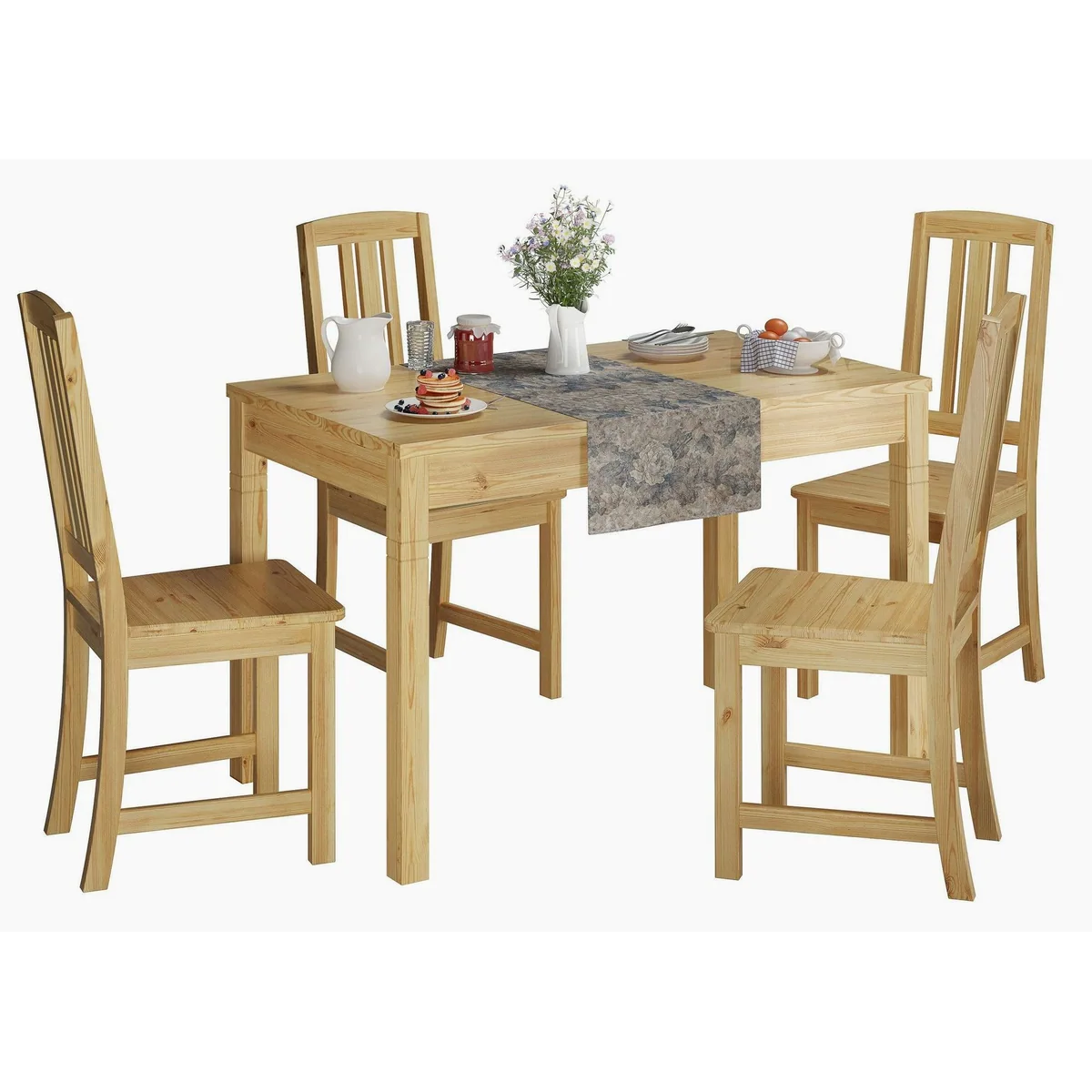 ERST-HOLZ Essgruppe, stabile Kiefer, inklusive Tisch und 4 Stühlen 3