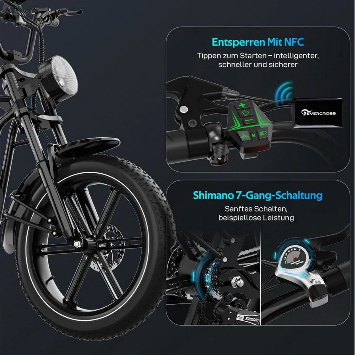 EVERCROSS TECH E-Bike 20” x 4,0, abnehmbare 15,6AH Batterie, 7-Gang Shimano, 100km Reichweite 2