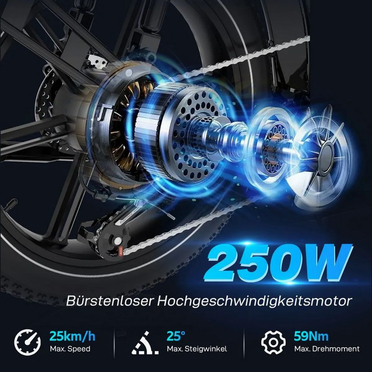 EVERCROSS TECH E-Bike 20” x 4,0, abnehmbare 15,6AH Batterie, 7-Gang Shimano, 100km Reichweite 4
